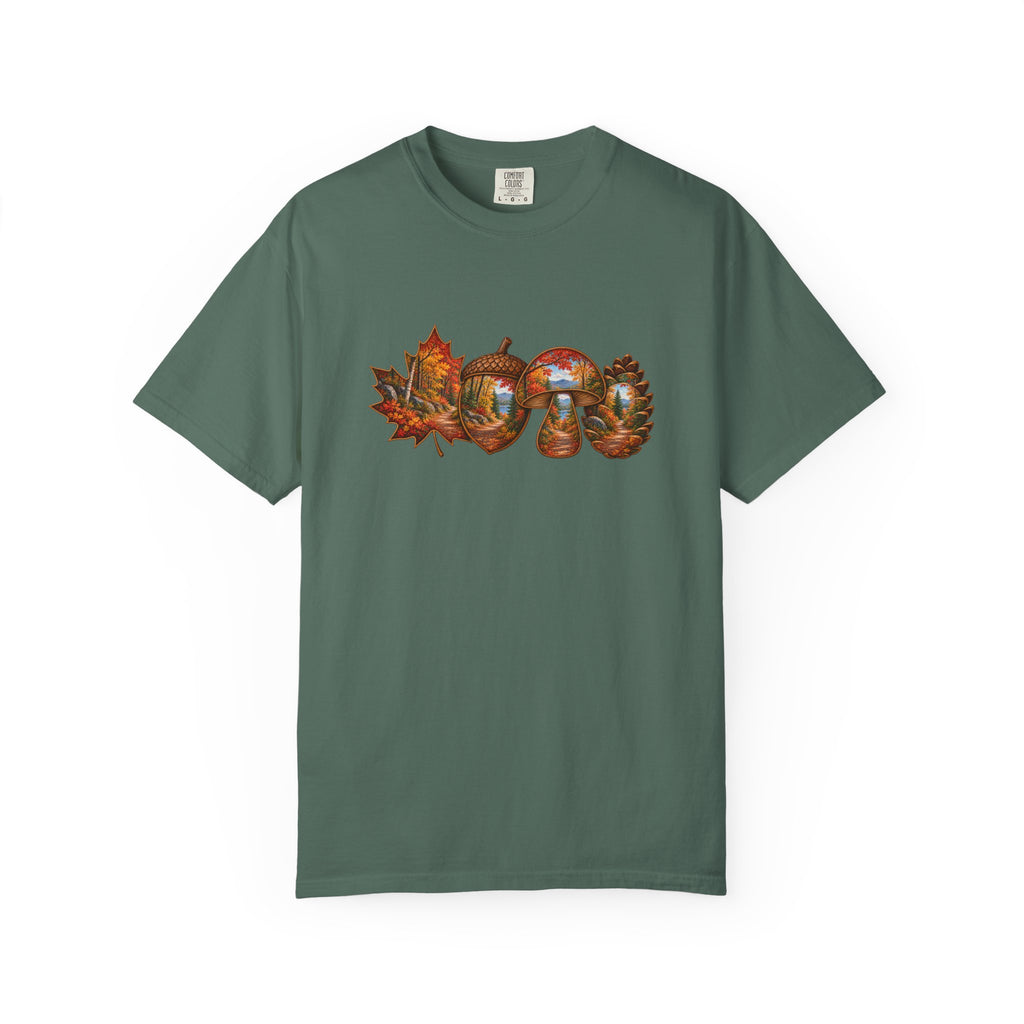 Autumn Lake Scene on Maple Leaves Shirt | Fall Landscape Tee