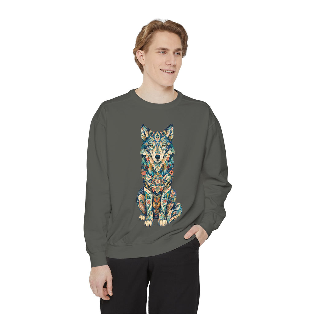 Boho Wolf Shirt, Folk Art Wolf Tee, Japanese Pattern Wolf Lover Gift, Vintage Floral Wolf Sweatshirt