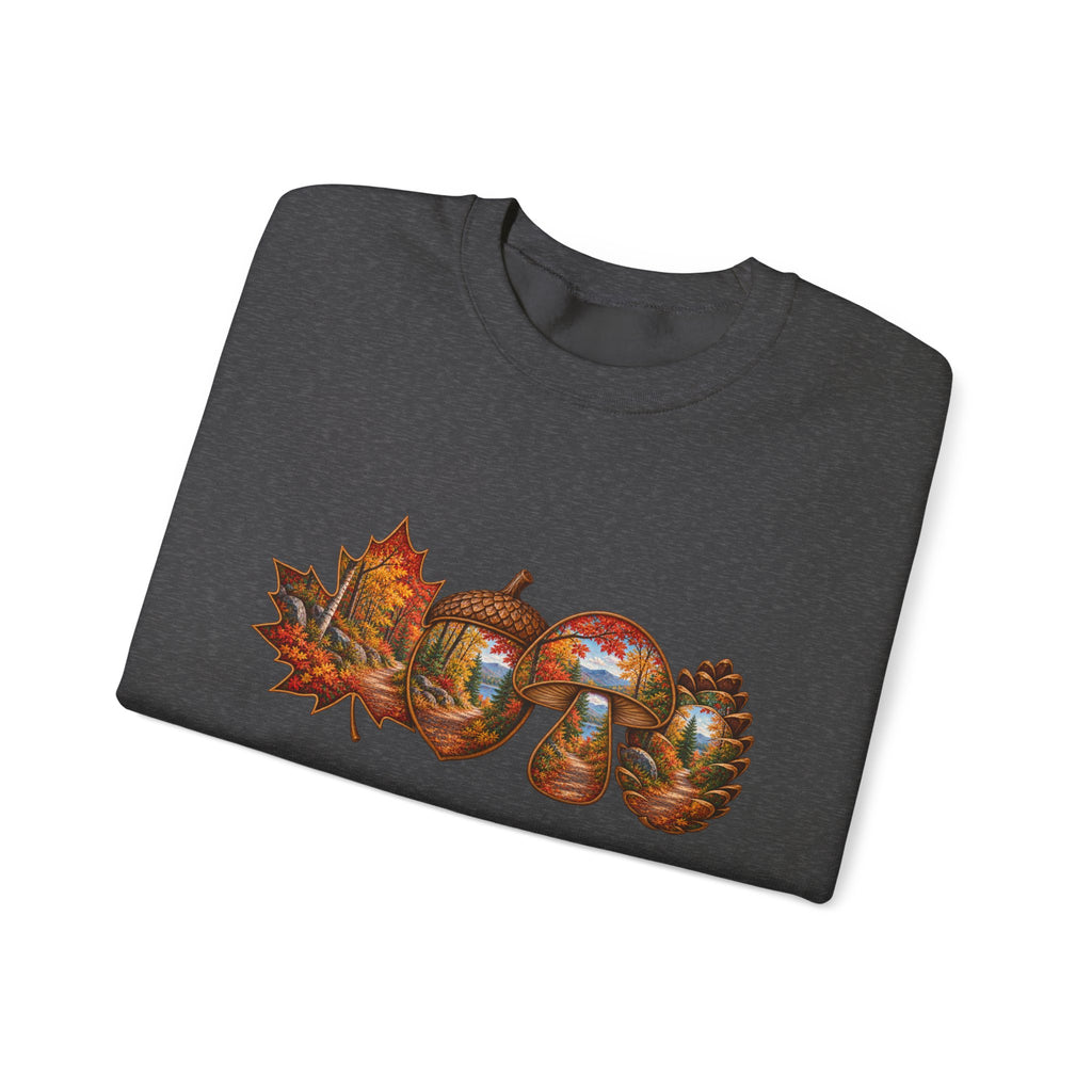 Autumn Lake Scene on Maple Leaves Sweatshirt | Fall Landscape Crewneck