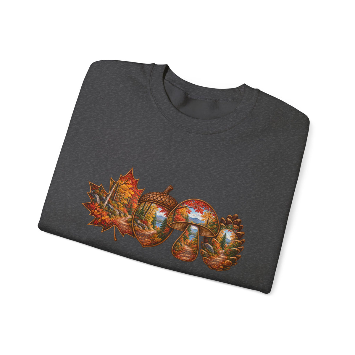 Autumn Lake Scene on Maple Leaves Sweatshirt | Fall Landscape Crewneck