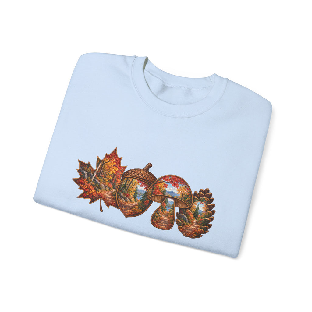 Autumn Lake Scene on Maple Leaves Sweatshirt | Fall Landscape Crewneck
