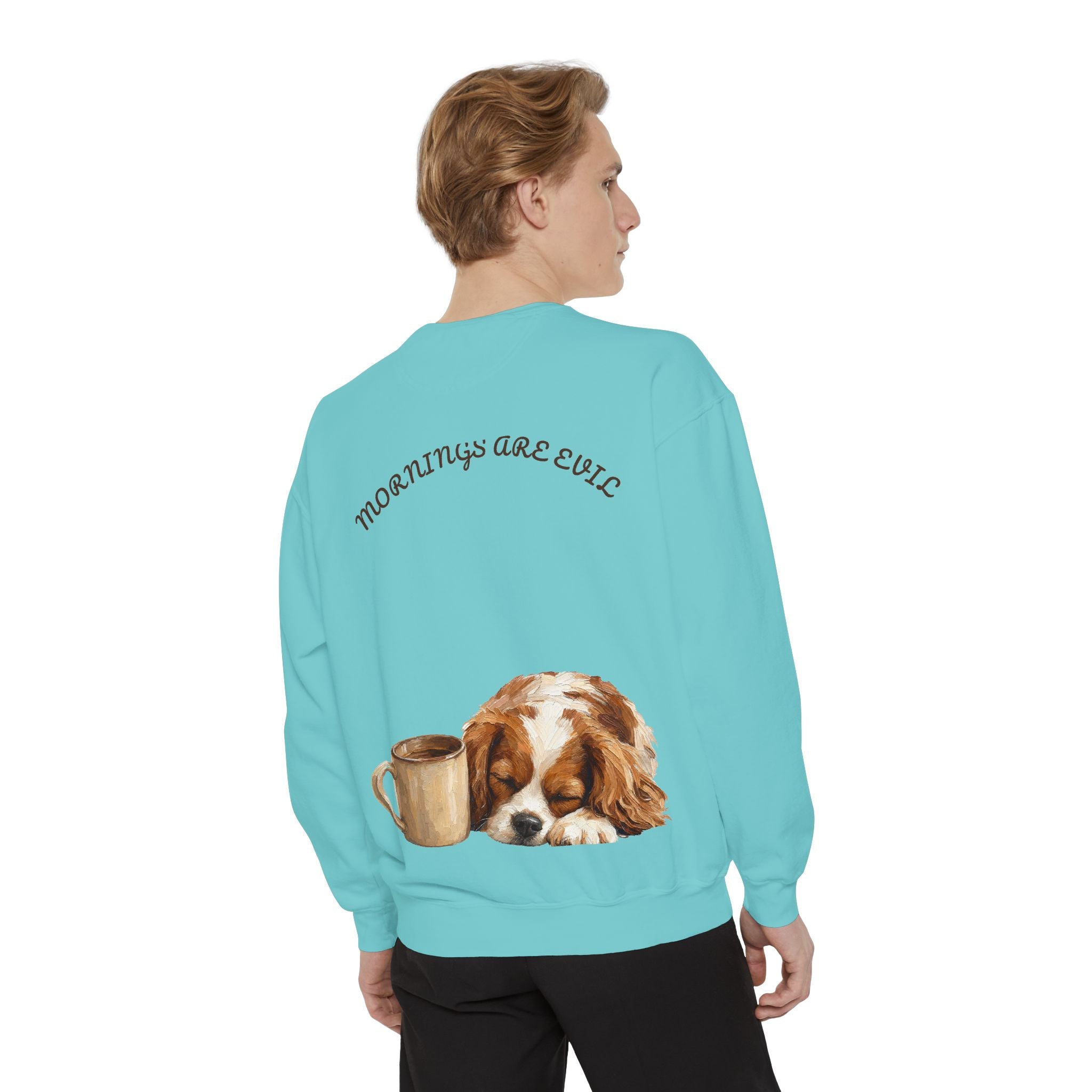 Mornings Are Evil Shirt, Funny Lazy Dog Coffee Tee, Not a Morning Person Gift, Painterly Dog Lover Sweatshirt