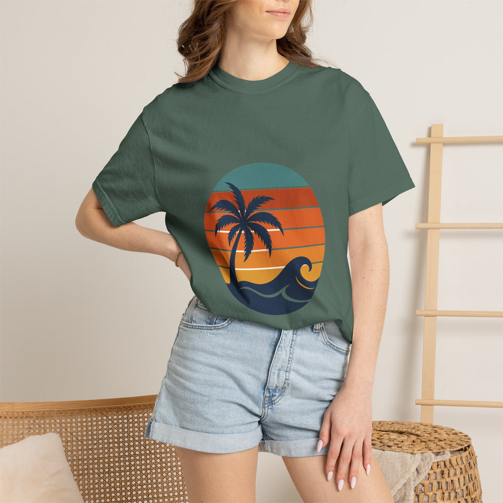 Retro Sunset Beach Shirt, Vintage Palm Tee, Ocean Surf Gift, 70s Coastal Landscape Sweatshirt