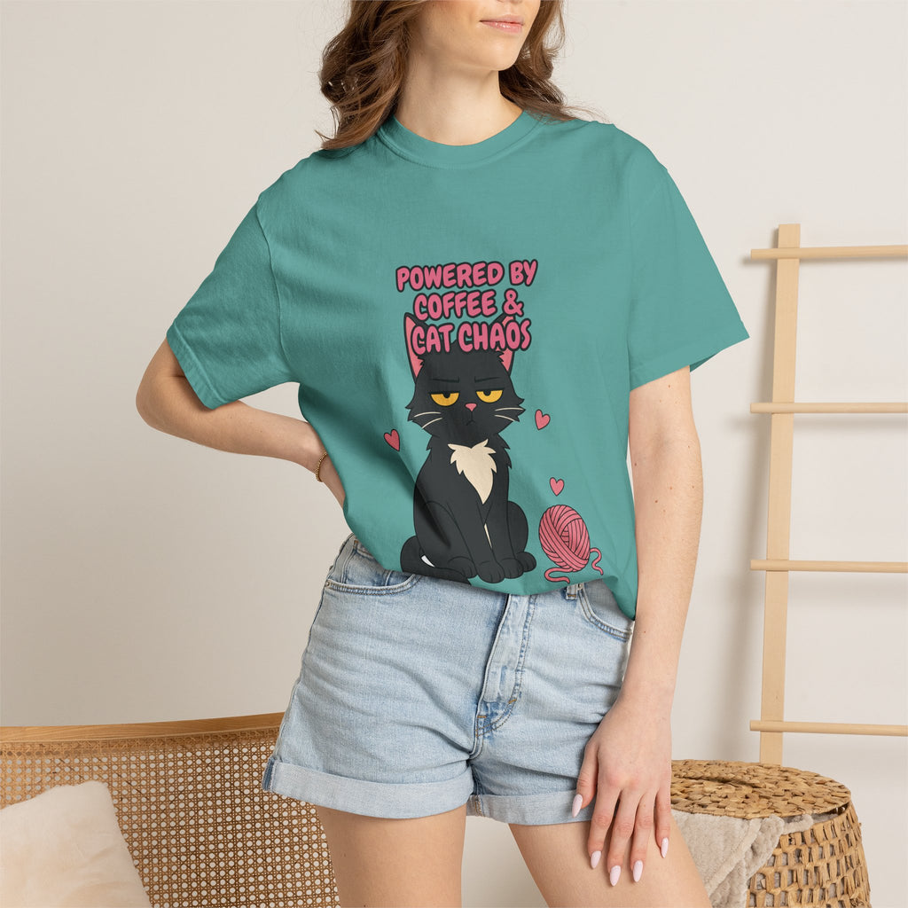 Powered By Coffee and Cat Chaos Shirt, Funny Cat Mom Coffee Tee, Cat Lover Gift, Cat Owner Sweatshirt