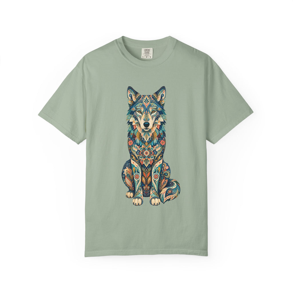 Boho Wolf Shirt, Folk Art Wolf Tee, Japanese Pattern Wolf Lover Gift, Vintage Floral Wolf Sweatshirt