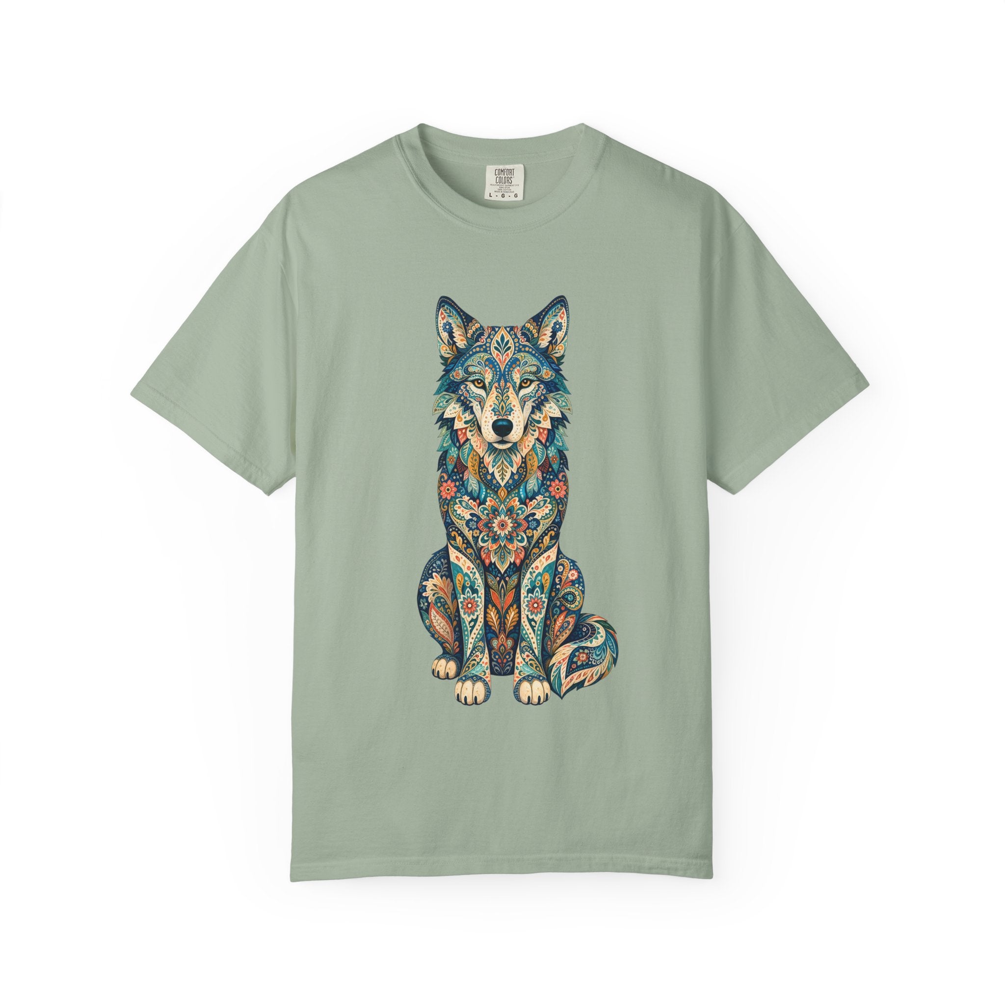 Boho Wolf Shirt, Folk Art Wolf Tee, Japanese Pattern Wolf Lover Gift, Vintage Floral Wolf Sweatshirt