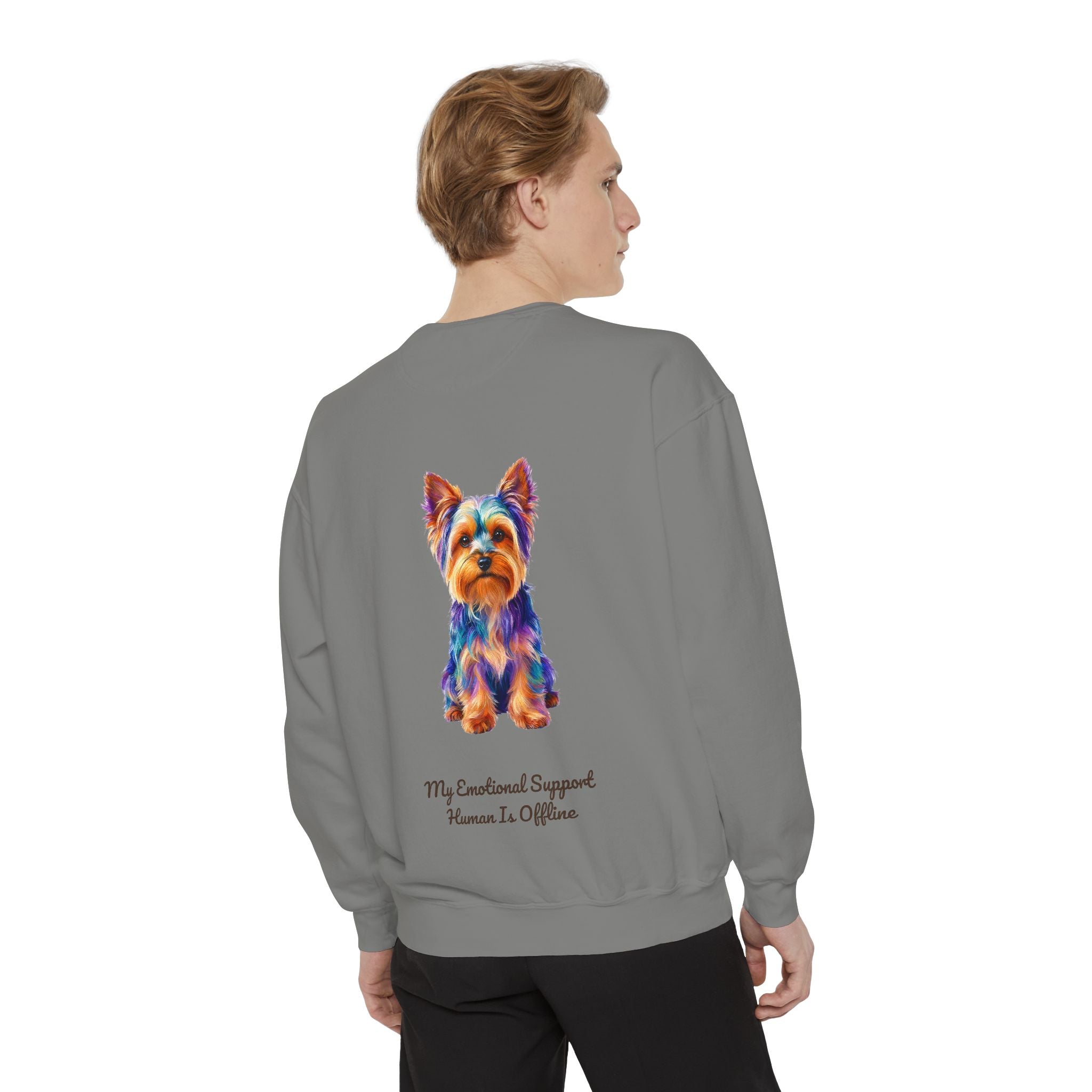 Yorkie Shirt, My Emotional Support Human Is Offline Tee, Funny Yorkshire Terrier Dog Mom Gift, Dog Lover Sweatshirt