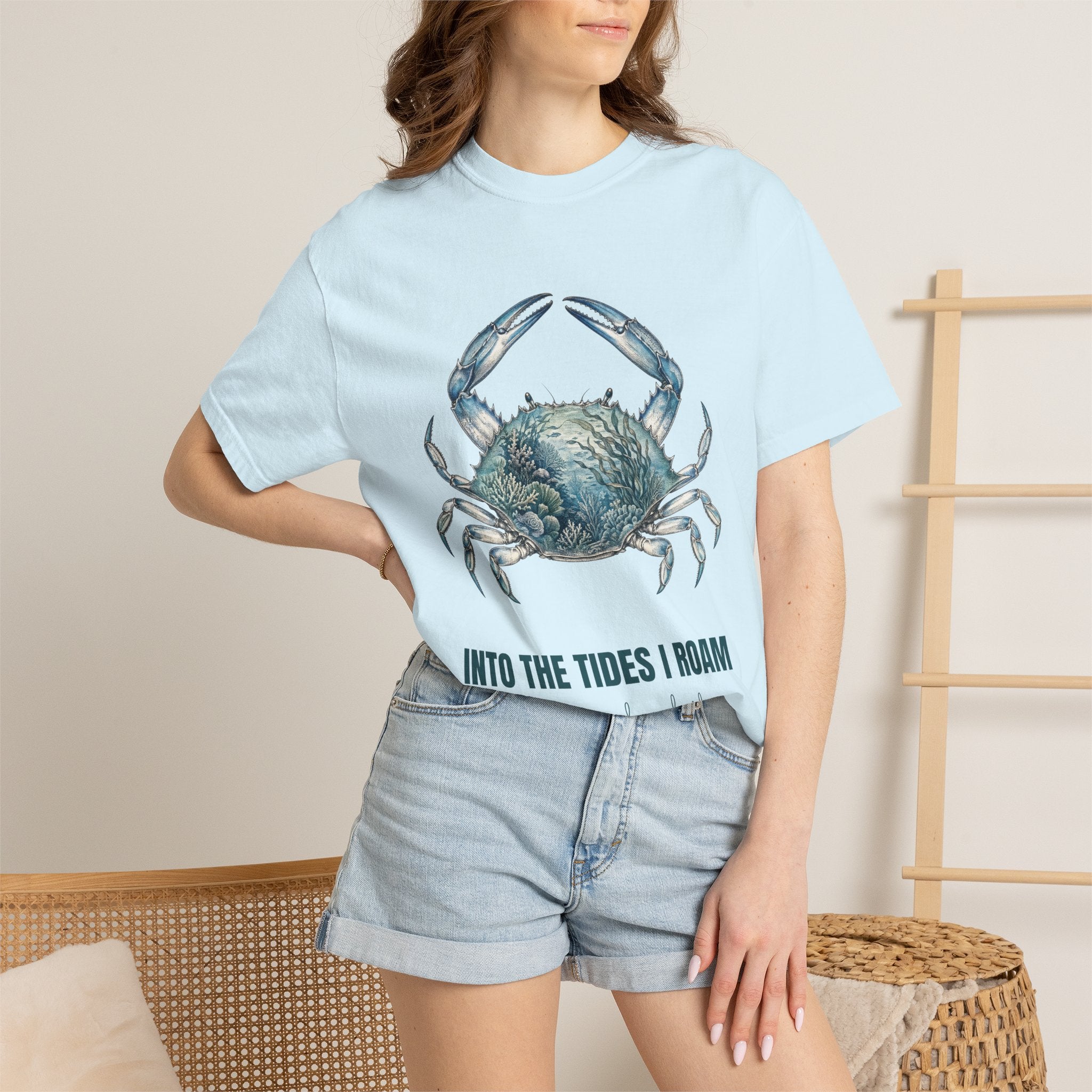 Into the Tides I Roam Shirt, Blue Crab Double Exposure Tee, Ocean Beach Coastal Lover Gift, Nautical Sea Life Sweatshirt