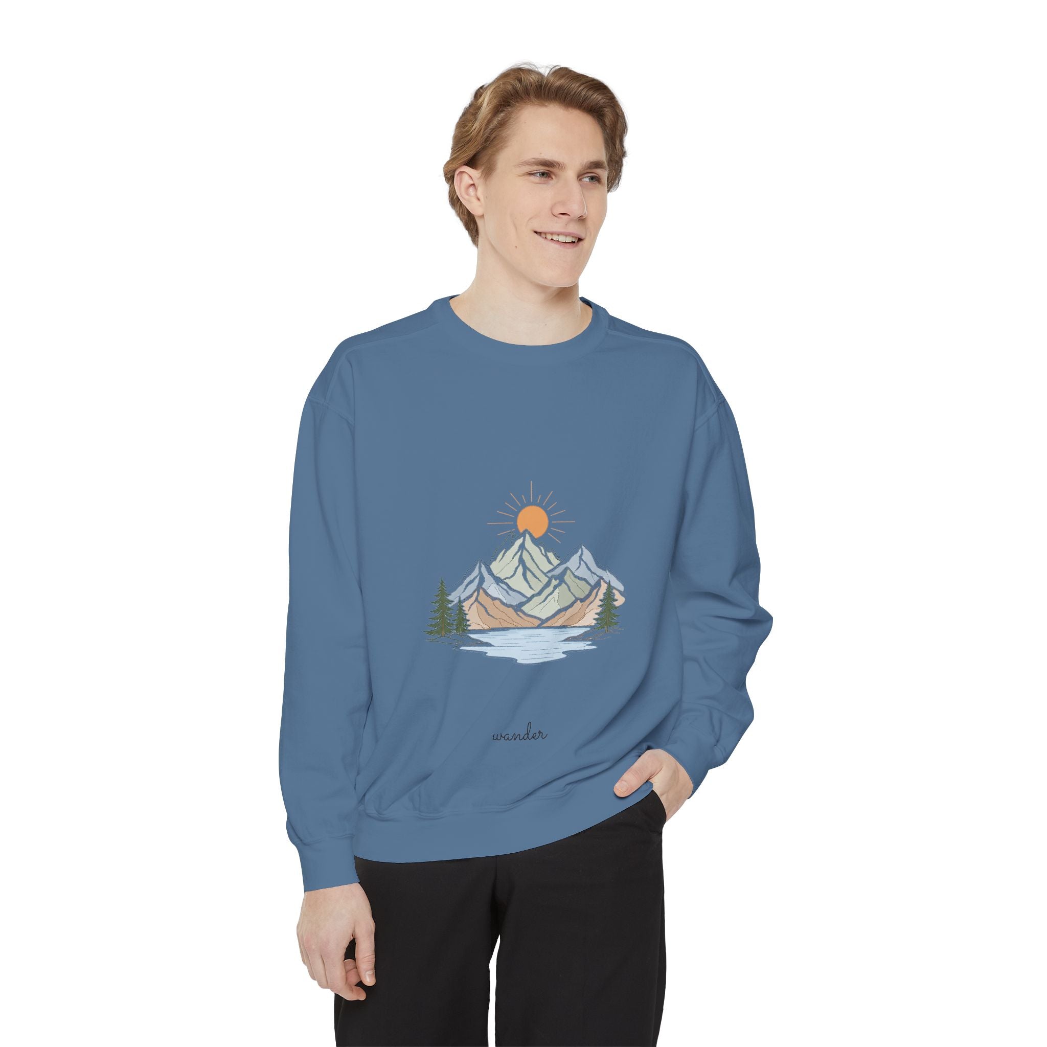 Minimalist Mountain Shirt, Wander Line Art Tee, Nature Hiking Adventure Gift, Modern Outdoor Sweatshirt