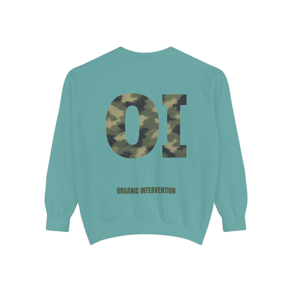 Organic Intervention Camo Hoodie, OI Monogram Anti-Algorithm Sweatshirt, Streetwear Camo Graphic Gift, Bold Statement Hoodie