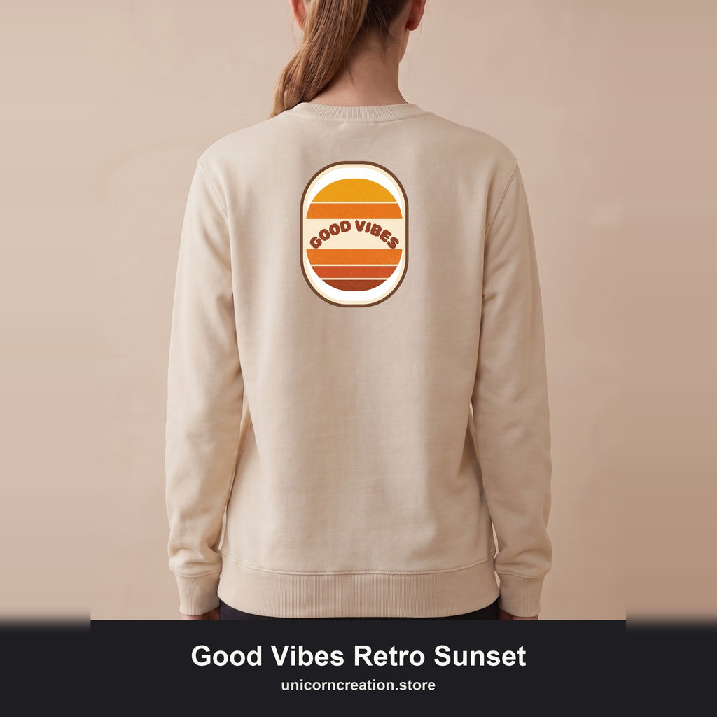 Good Vibes Retro Sunset Shirt, 70s Aesthetic Tee, Vintage Sunset Stripes Gift, Groovy Summer Sweatshirt