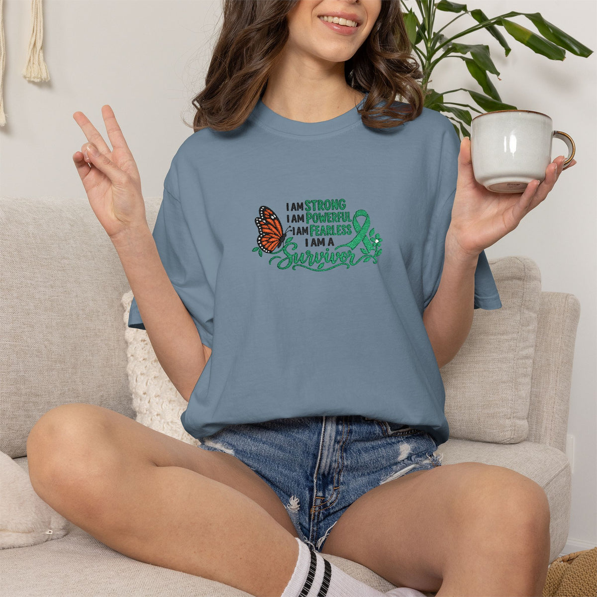 Embroidered I Am Strong I Am Powerful I Am a Survivor T-Shirt | motivational graphic tee