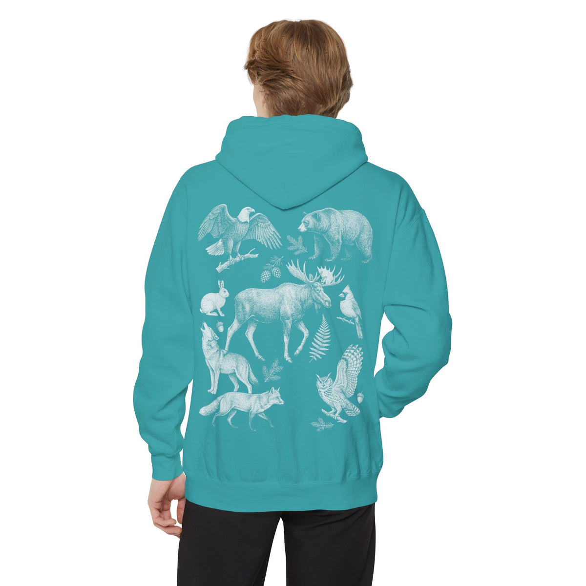 Forest Animals Graphic Hoodie — Vintage Eagle Chest Logo