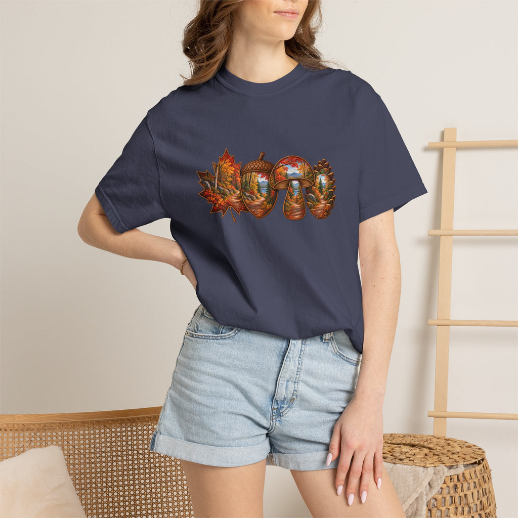 Autumn Lake Scene on Maple Leaves Shirt | Fall Landscape Tee
