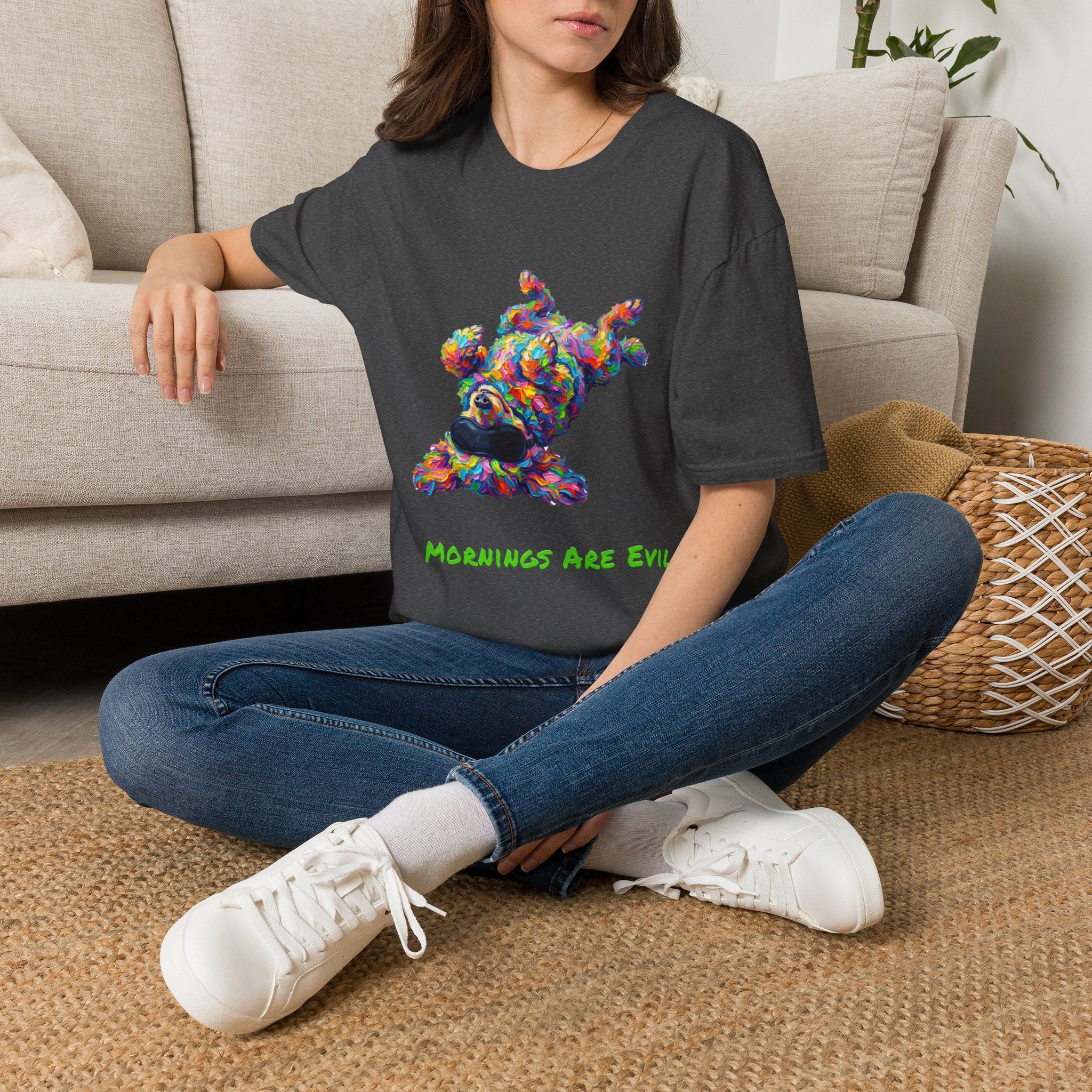 Mornings Are Evil T-Shirt — Funny Lazy Dog Tee, Not a Morning Person