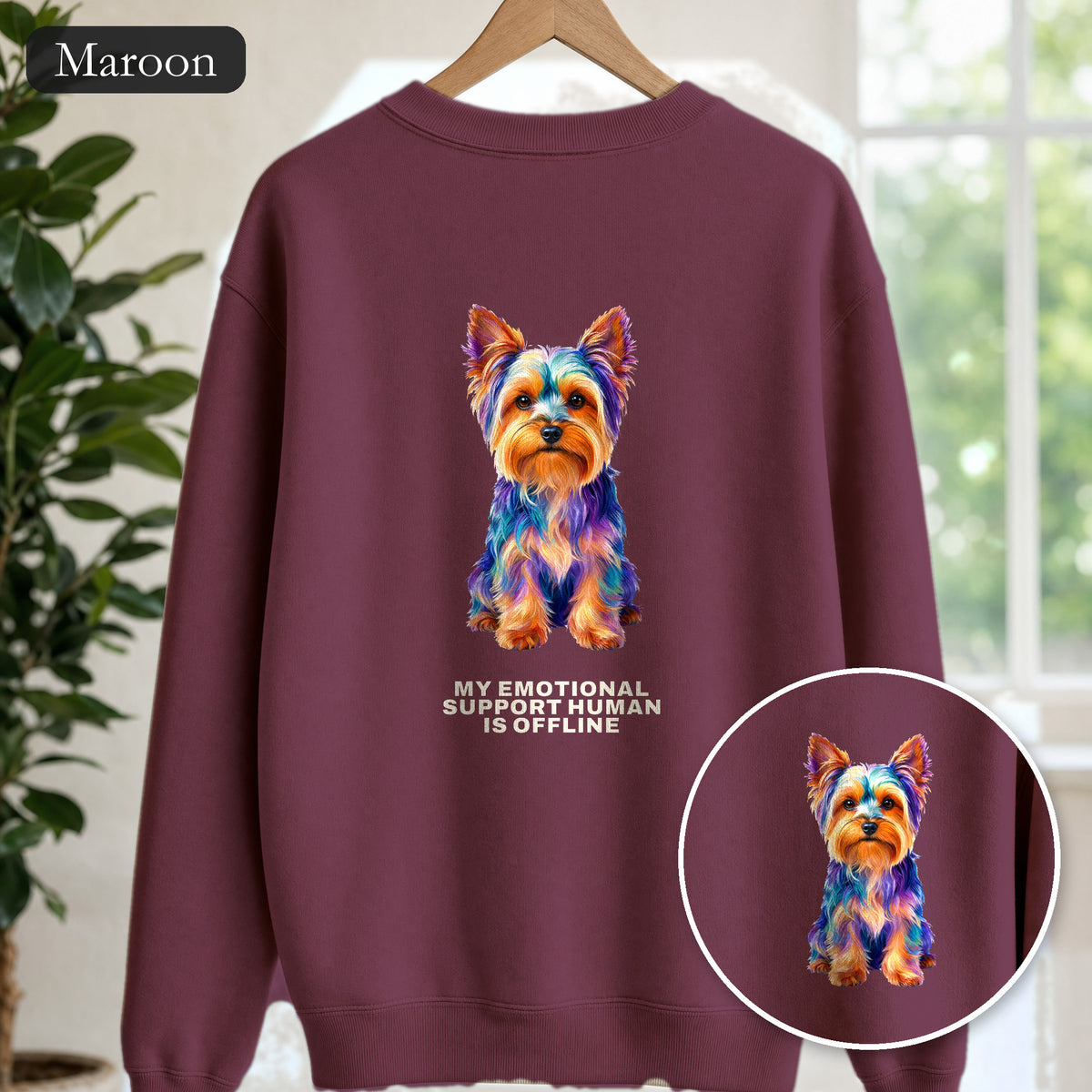 Yorkie Shirt, My Emotional Support Human Is Offline Tee, Funny Yorkshire Terrier Dog Mom Gift, Dog Lover Sweatshirt