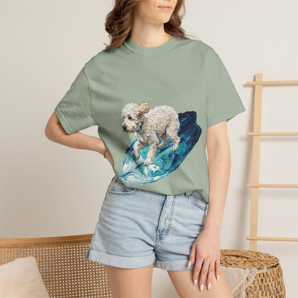 Surfing Dog Shirt, Painterly Surf Dog Tee, Beach Coastal Dog Lover Gift, Summer Ocean Dog Mom Sweatshirt