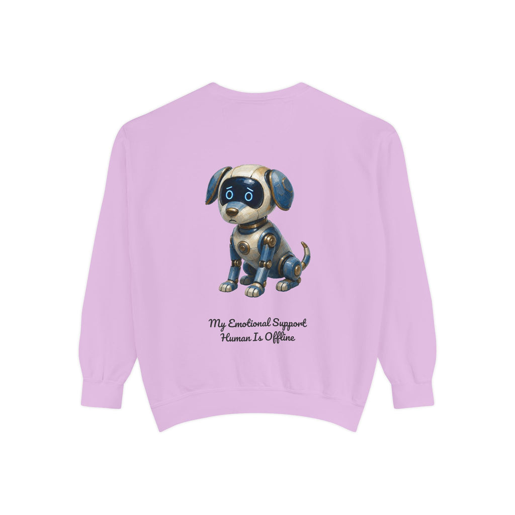 Robot Dog Emotional Support Human Offline Shirt, Funny AI Dog Tee, Tech Programmer Gift, Sci-Fi Humor Sweatshirt