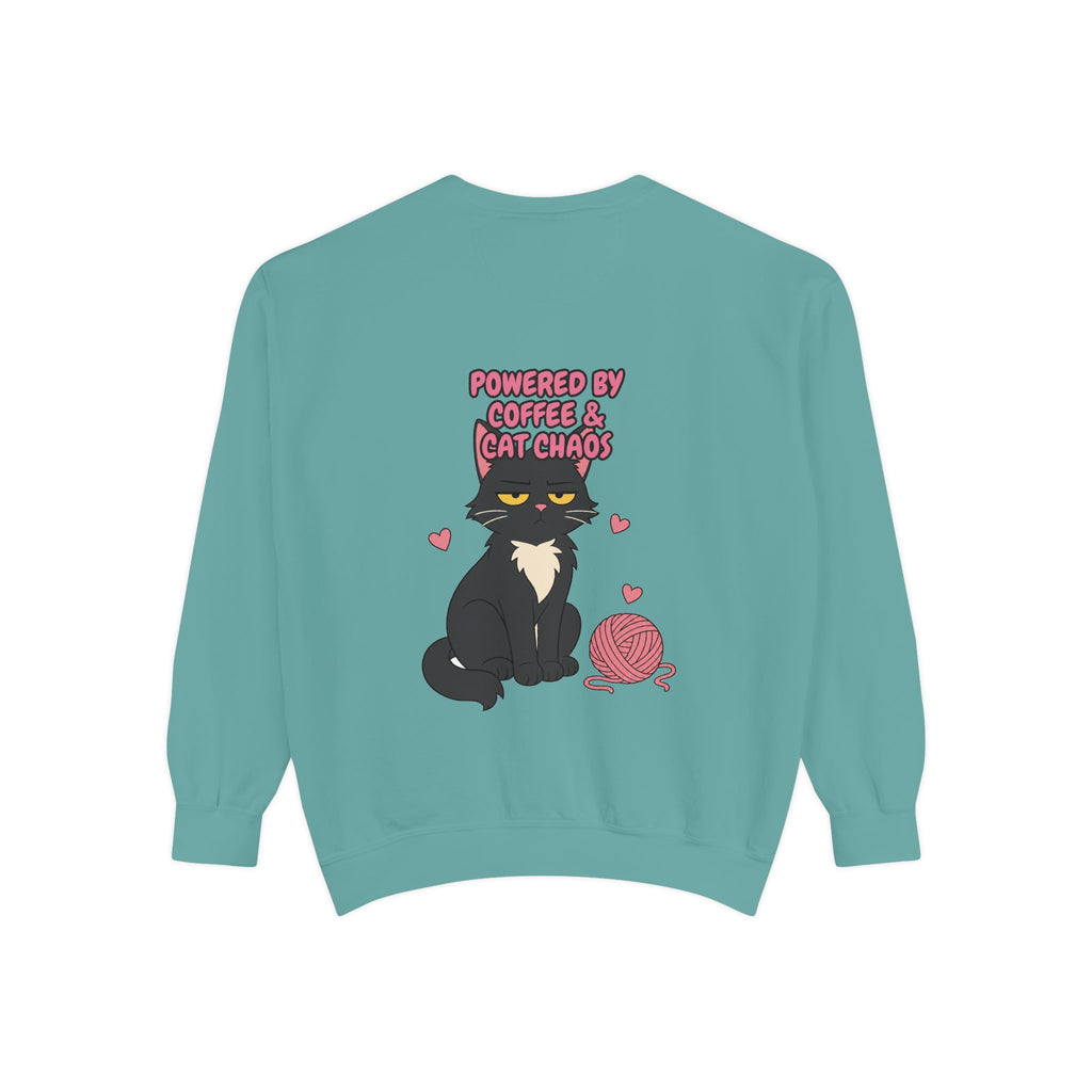 Powered By Coffee and Cat Chaos Shirt, Funny Cat Mom Coffee Tee, Cat Lover Gift, Cat Owner Sweatshirt