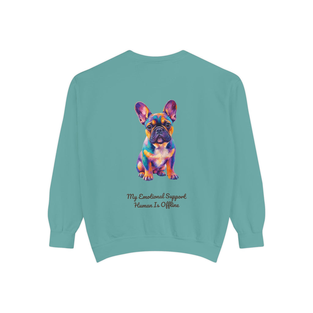 French Bulldog Shirt, My Emotional Support Human Is Offline Tee, Funny Frenchie Dog Mom Gift, Painterly Dog Lover Sweatshirt