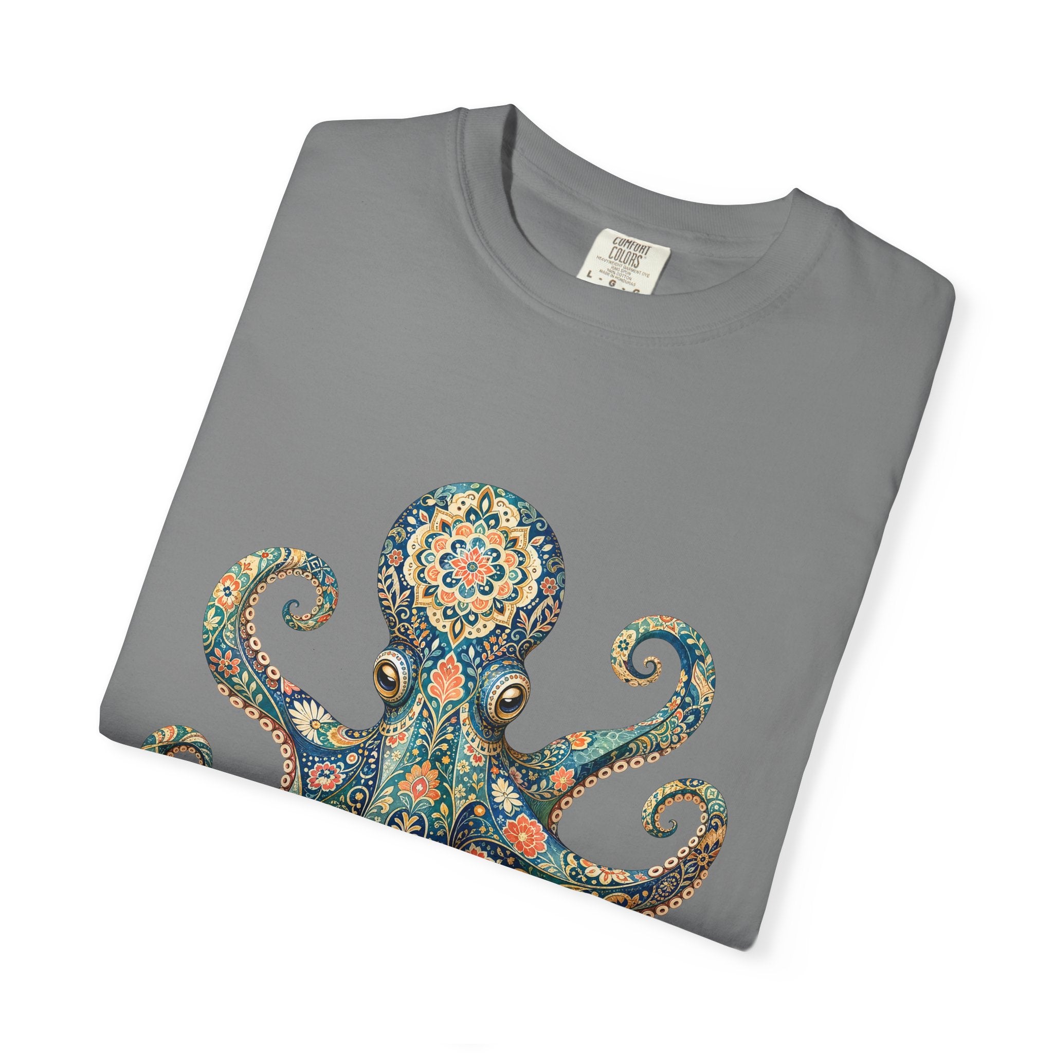Boho Octopus Shirt, Folk Art Octopus Tee, Japanese Pattern Ocean Lover Gift, Vintage Floral Octopus Sweatshirt
