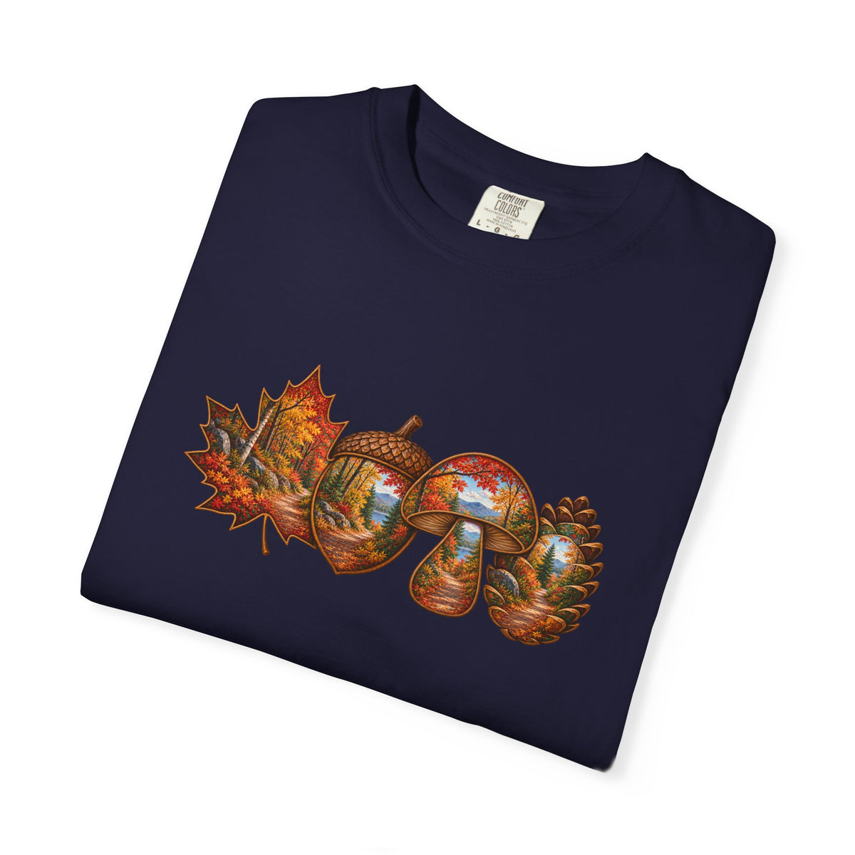 Autumn Lake Scene on Maple Leaves Shirt | Fall Landscape Tee