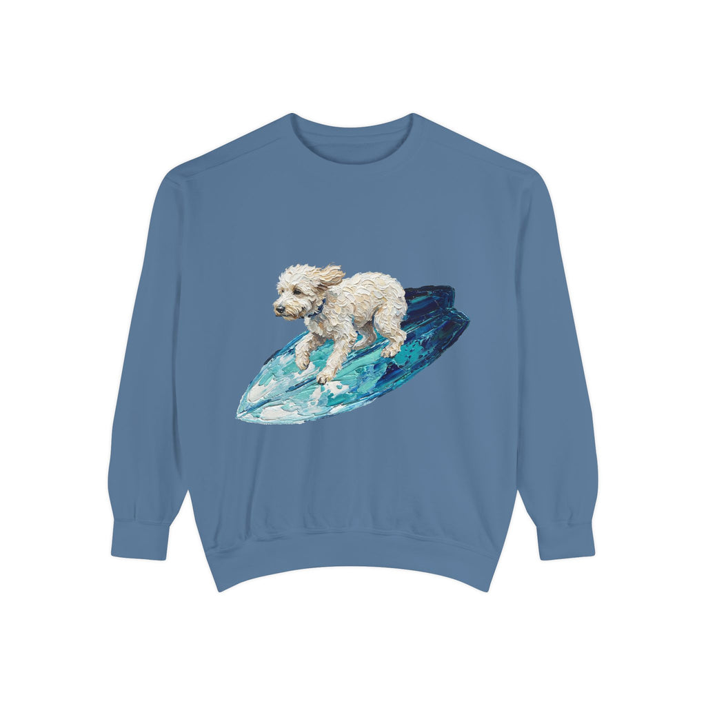Surfing Dog Shirt, Painterly Surf Dog Tee, Beach Coastal Dog Lover Gift, Summer Ocean Dog Mom Sweatshirt