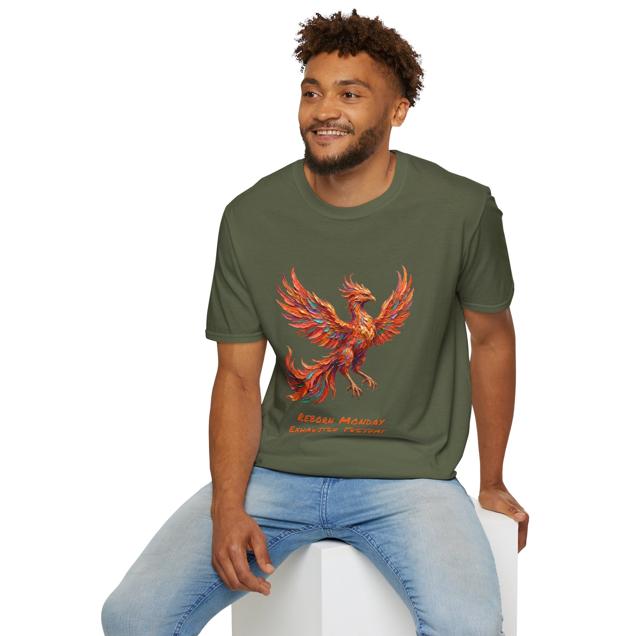 Phoenix T-Shirt — Reborn Monday, Exhausted by Tuesday