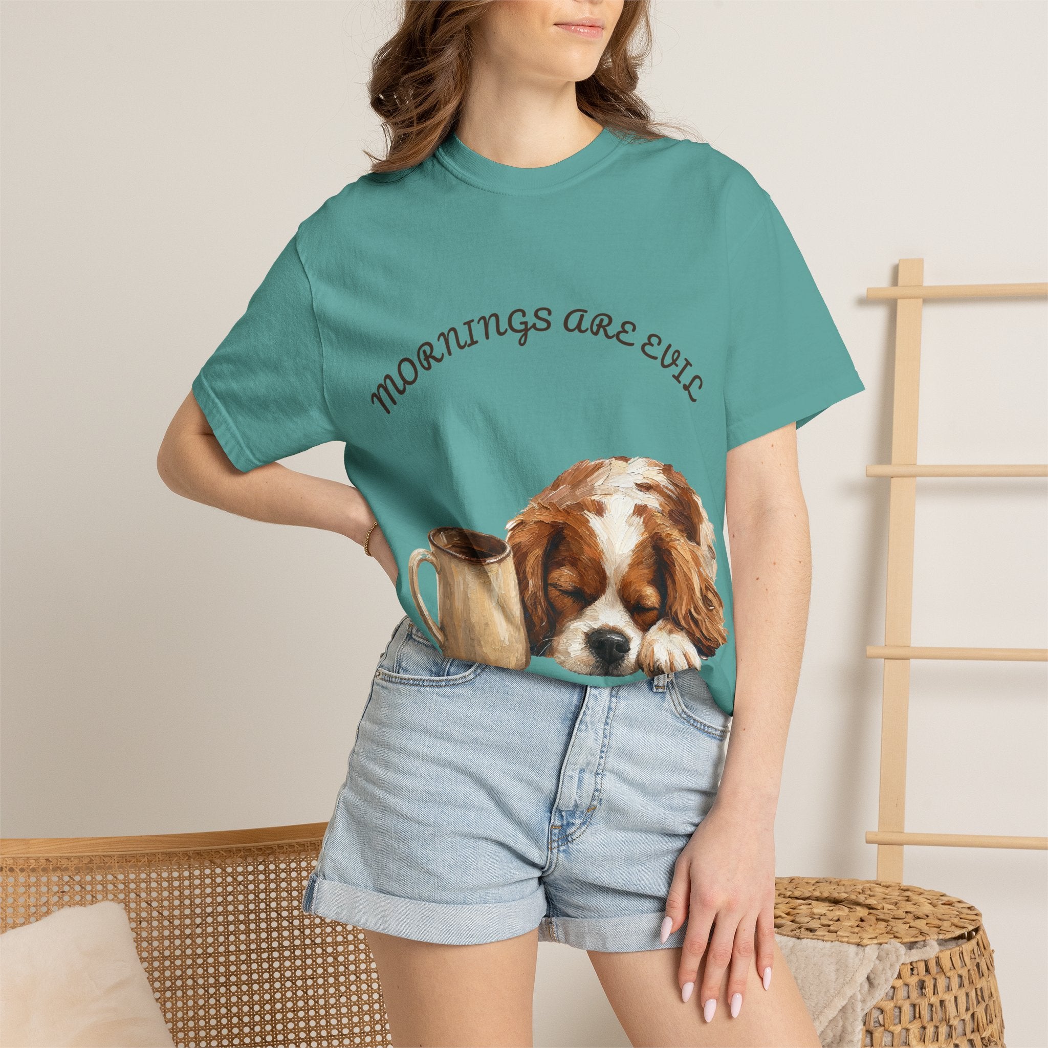 Mornings Are Evil Shirt, Funny Lazy Dog Coffee Tee, Not a Morning Person Gift, Painterly Dog Lover Sweatshirt
