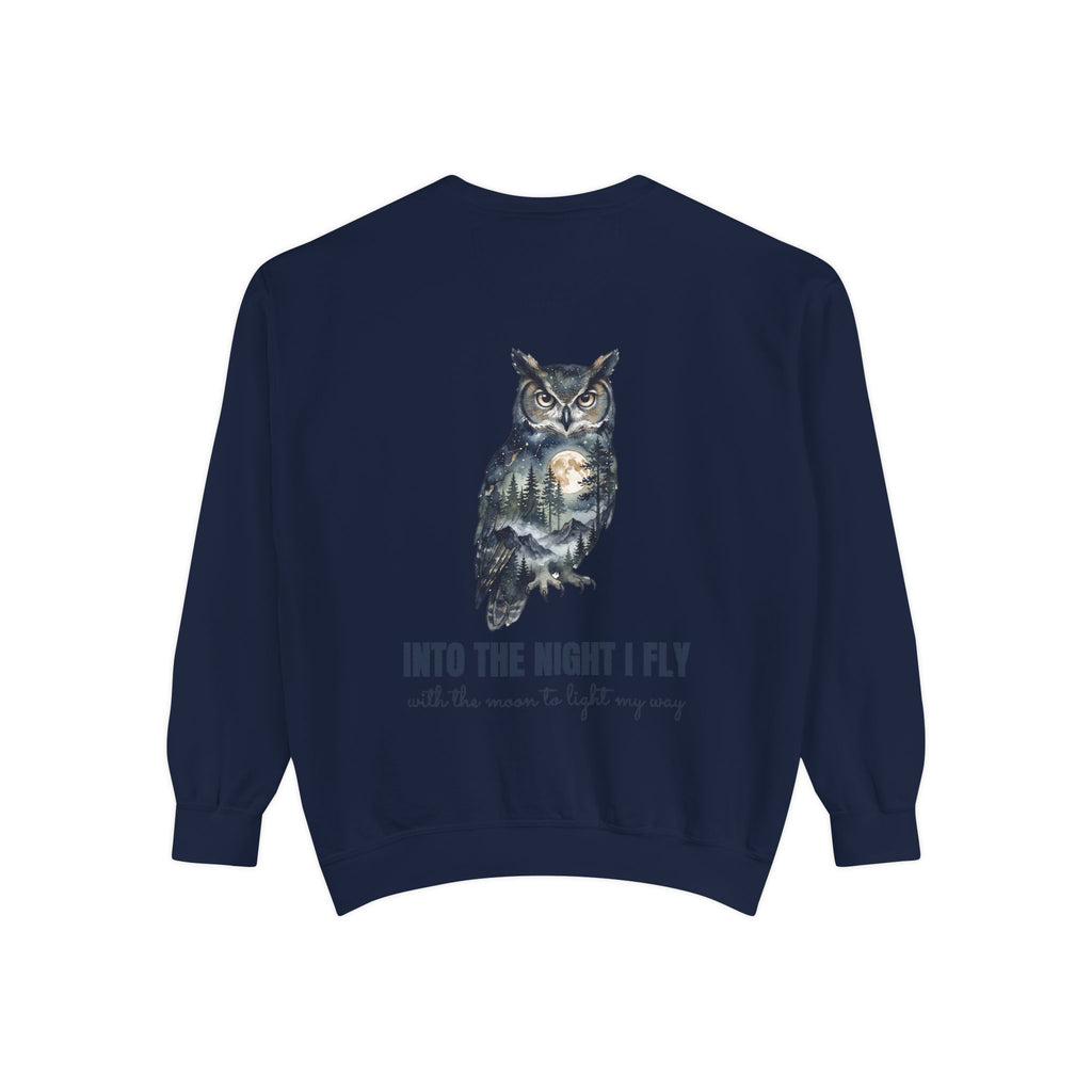 Into the Night I Fly Shirt, Owl Double Exposure Tee, Starlit Forest Nature Lover Gift, Woodland Wildlife Sweatshirt
