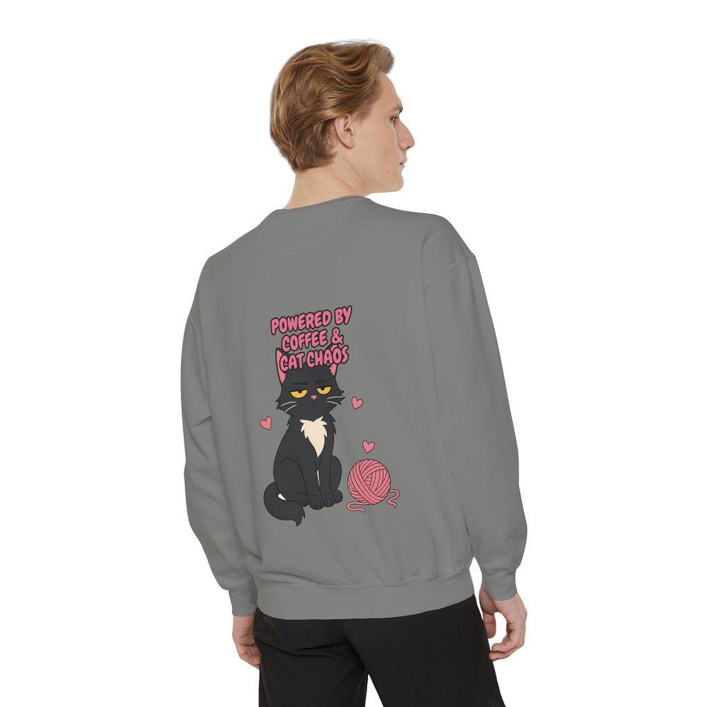 Powered By Coffee and Cat Chaos Shirt, Funny Cat Mom Coffee Tee, Cat Lover Gift, Cat Owner Sweatshirt