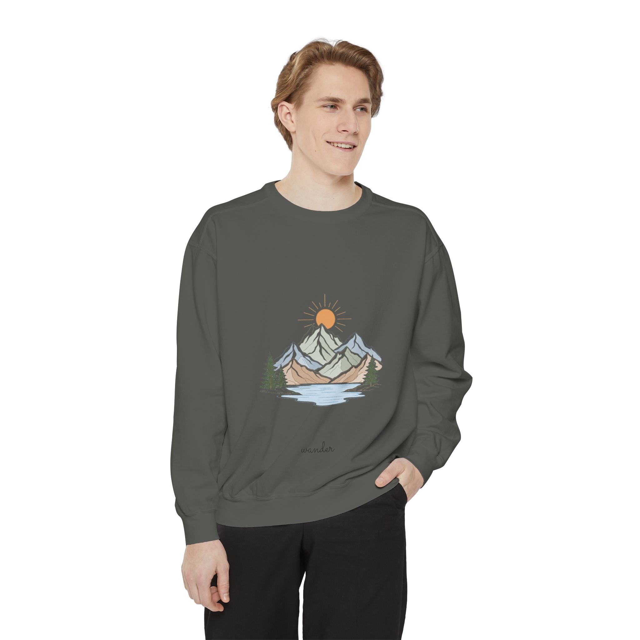 Minimalist Mountain Shirt, Wander Line Art Tee, Nature Hiking Adventure Gift, Modern Outdoor Sweatshirt