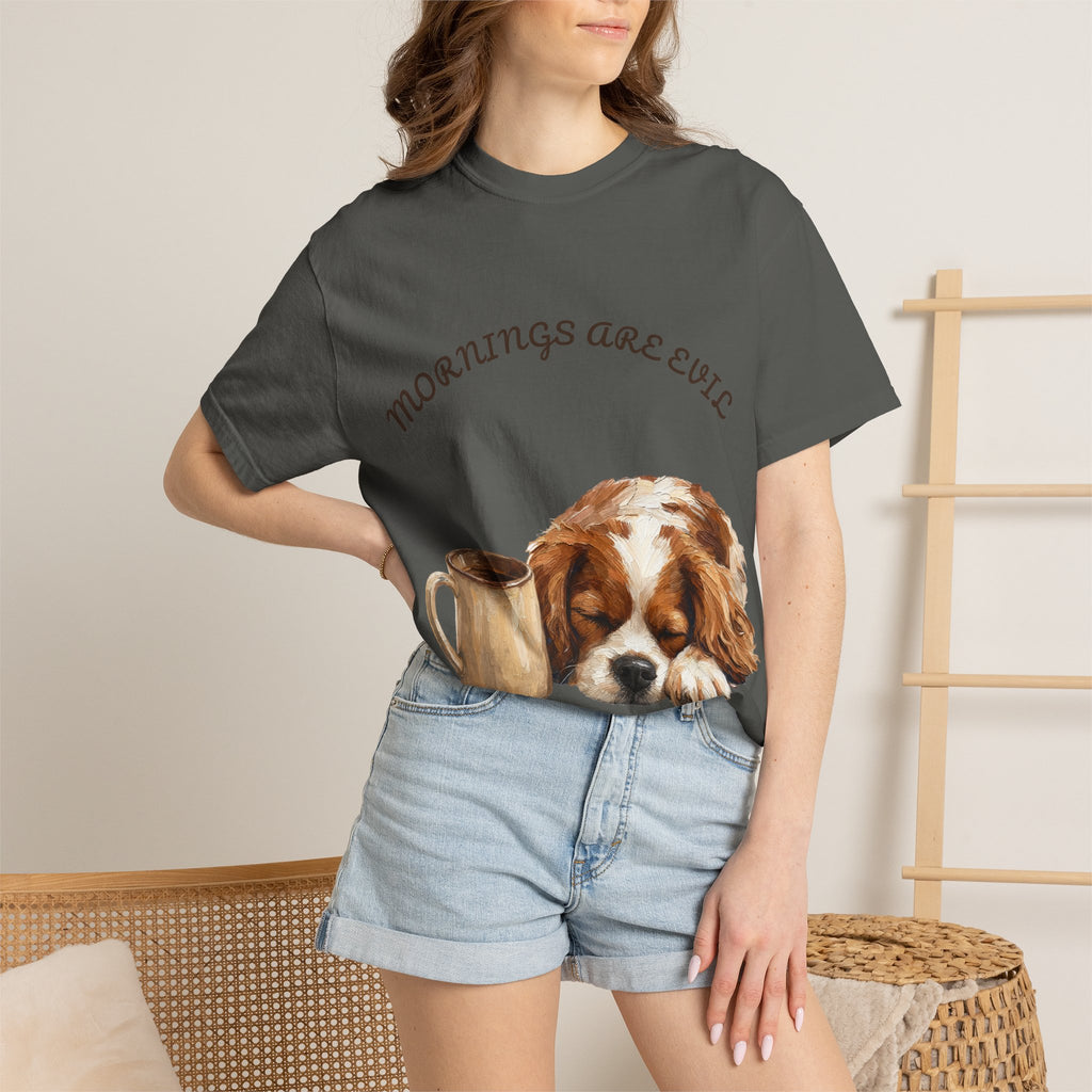 Mornings Are Evil Shirt, Funny Lazy Dog Coffee Tee, Not a Morning Person Gift, Painterly Dog Lover Sweatshirt