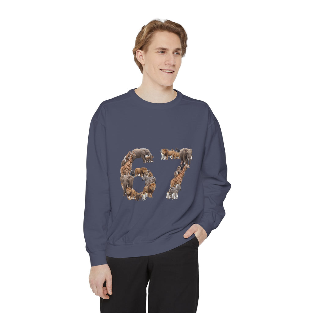 67 Zoo Animals Shirt, Funny 67 Meme Tee, Trendy Animal Number Gift, Giraffe Elephant Lion Sweatshirt