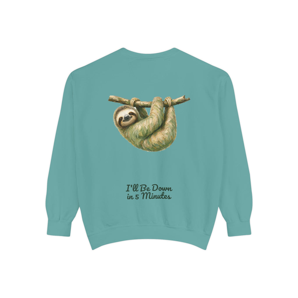 Sloth Shirt, I'll Be Down in 5 Minutes Tee, Funny Lazy Sloth Gift, Painterly Introvert Sweatshirt