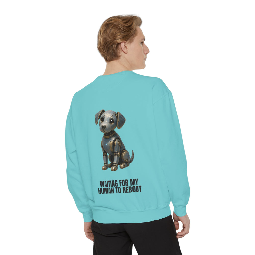 Waiting for My Human to Reboot Shirt, Funny Robot Dog Tee, Tech Programmer Gift, Sci-Fi AI Humor Sweatshirt