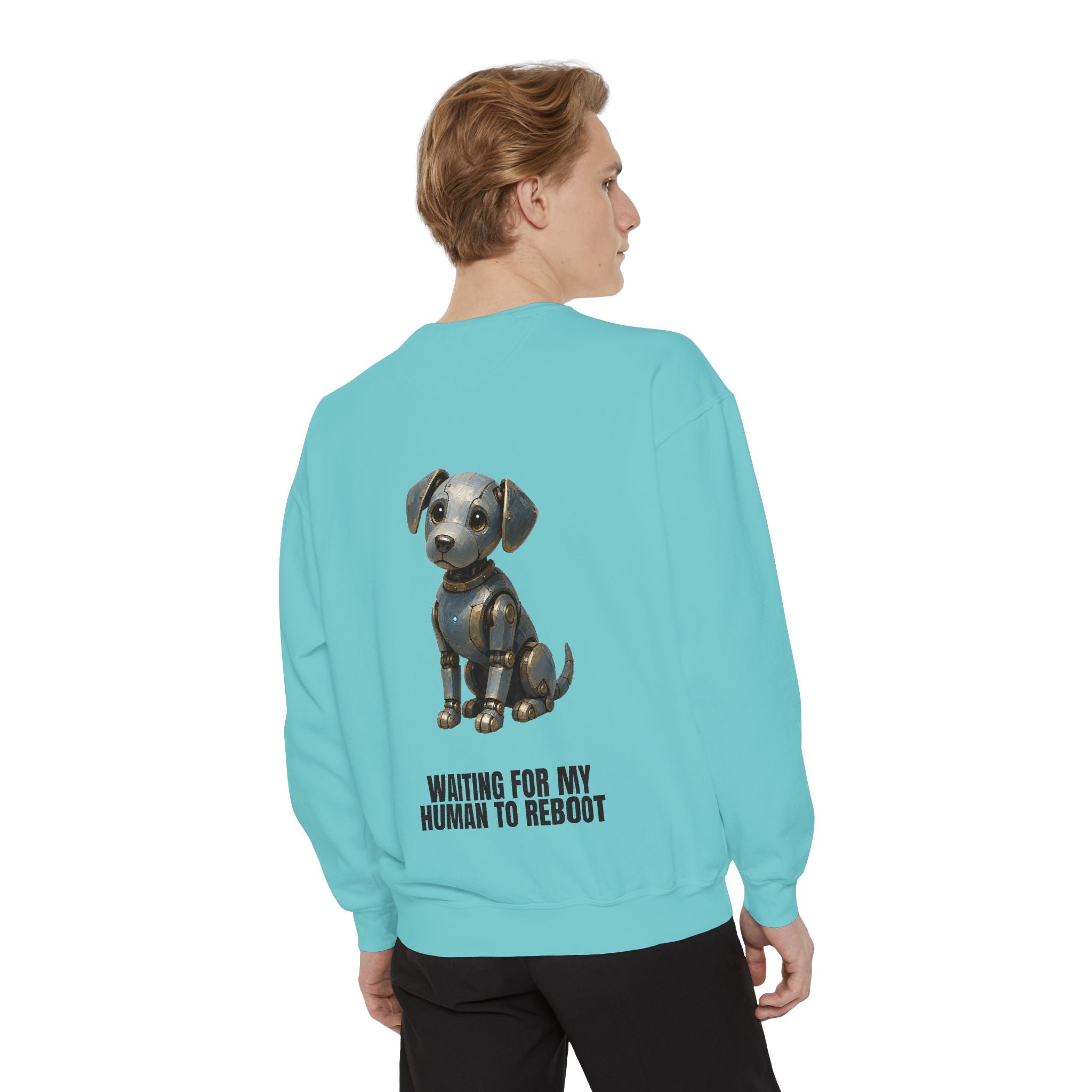Waiting for My Human to Reboot Shirt, Funny Robot Dog Tee, Tech Programmer Gift, Sci-Fi AI Humor Sweatshirt