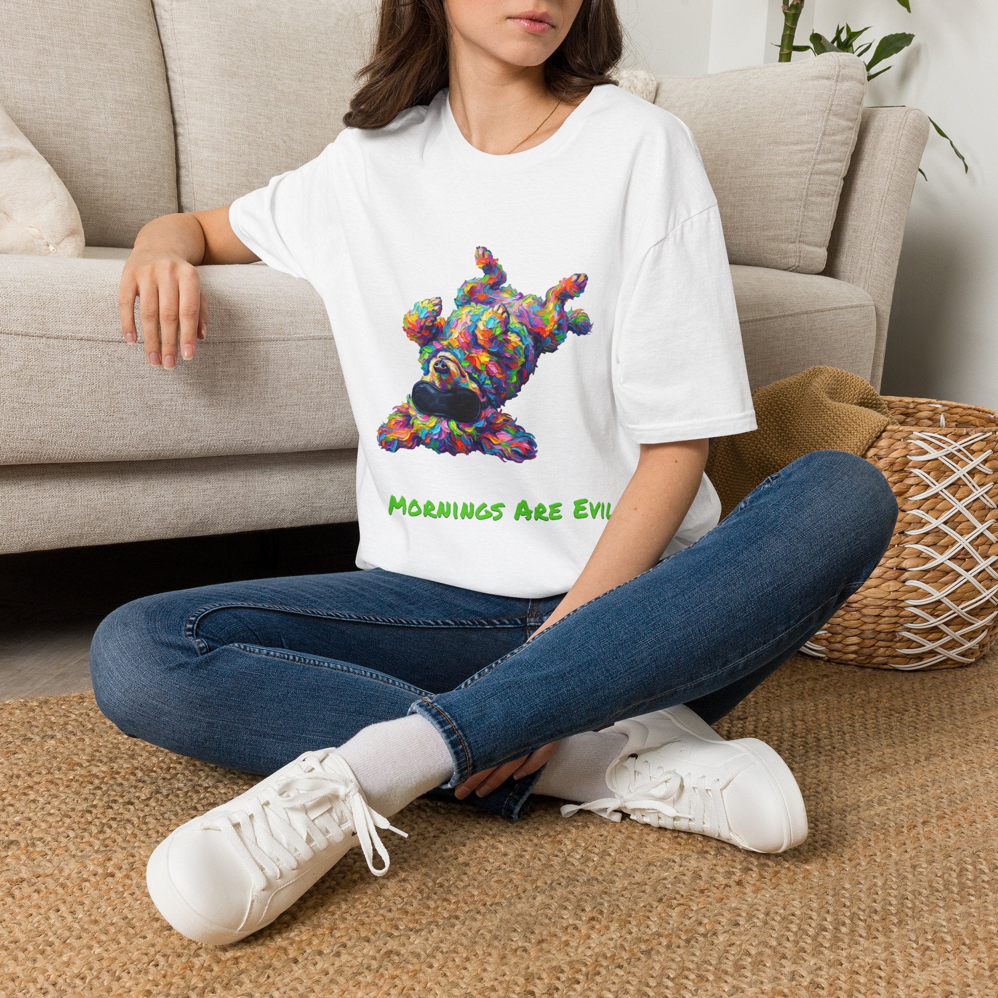 Mornings Are Evil T-Shirt — Funny Lazy Dog Tee, Not a Morning Person