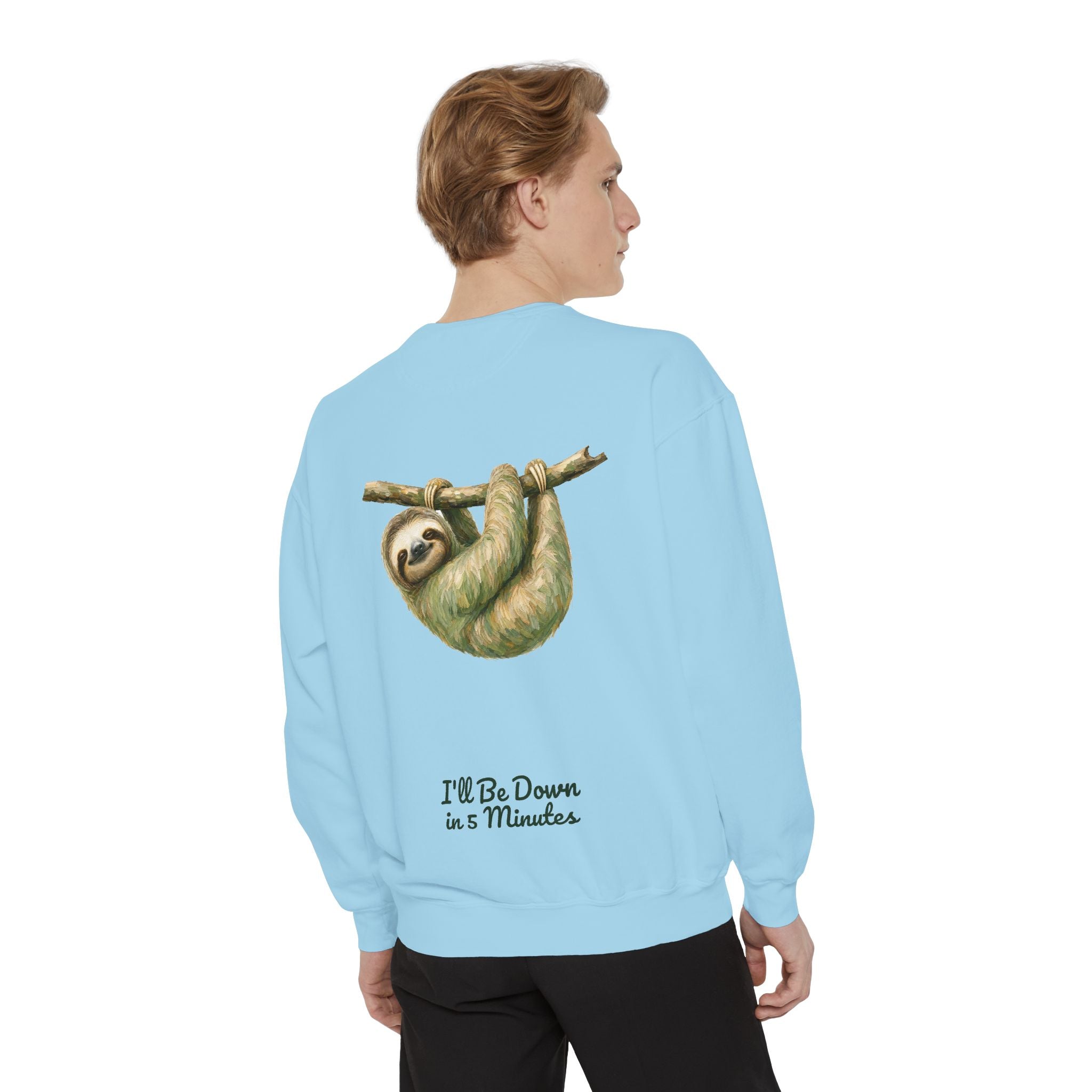 Sloth Shirt, I'll Be Down in 5 Minutes Tee, Funny Lazy Sloth Gift, Painterly Introvert Sweatshirt