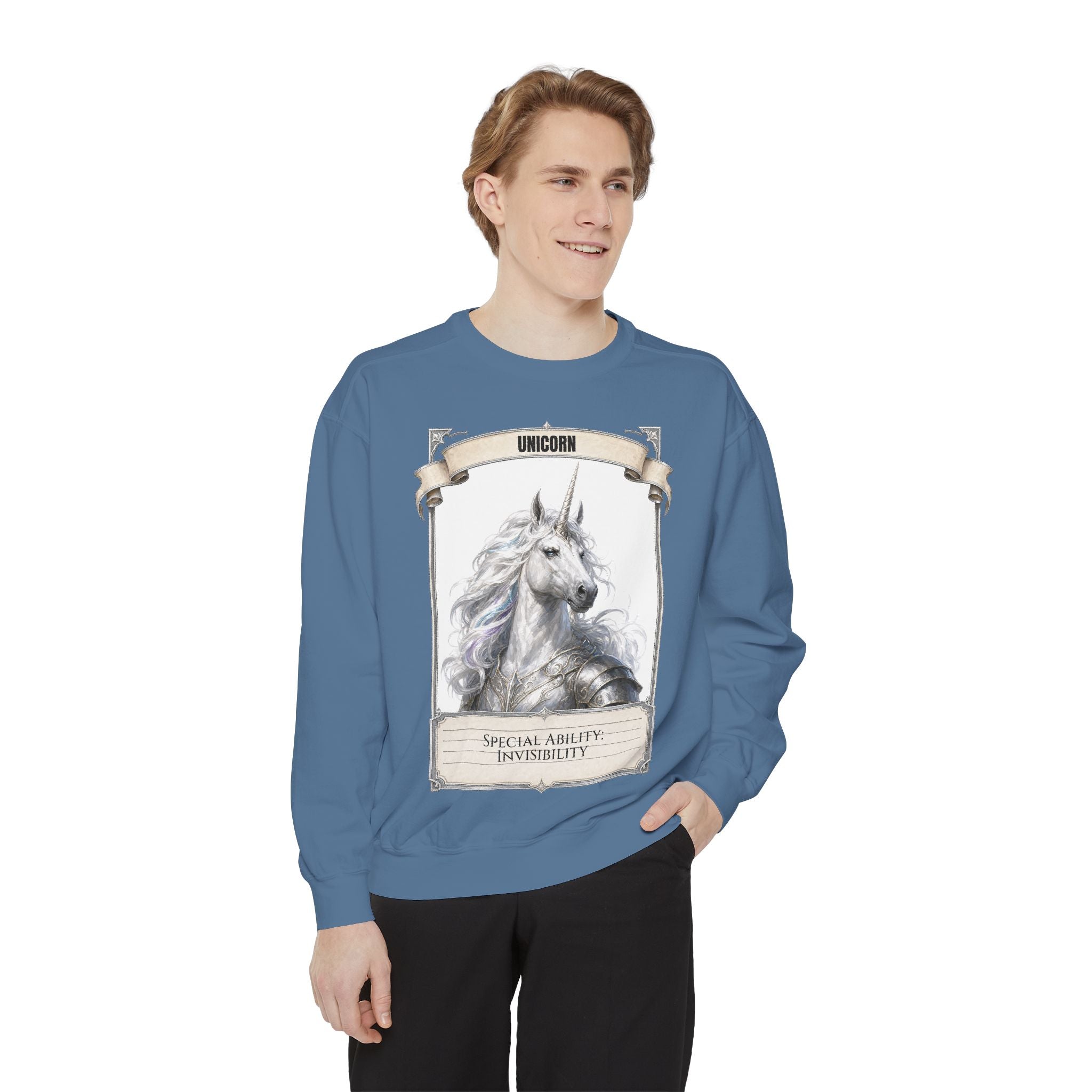 Unicorn Invisibility Stat Card Shirt, Funny RPG Gamer Tee, Tabletop D20 Fantasy Gift, Dungeon Dice Sweatshirt