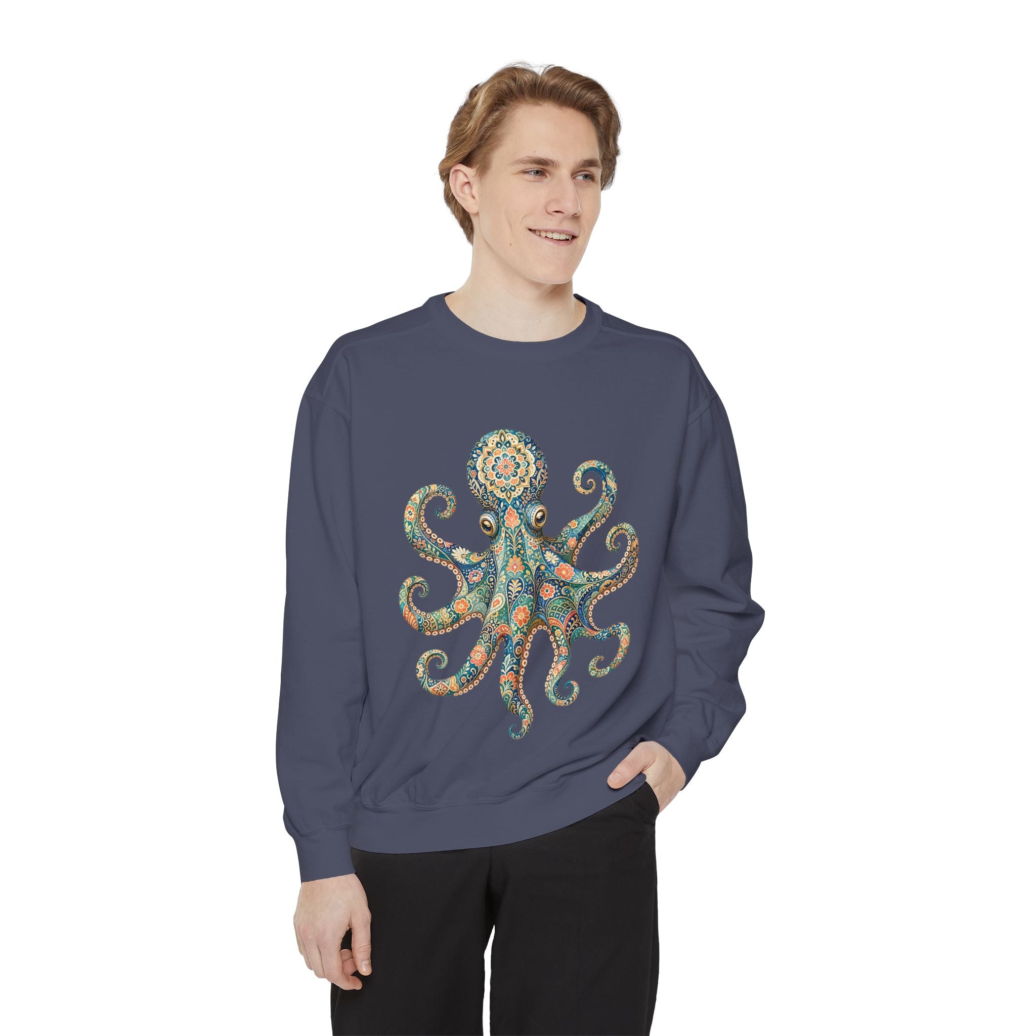 Boho Octopus Shirt, Folk Art Octopus Tee, Japanese Pattern Ocean Lover Gift, Vintage Floral Octopus Sweatshirt
