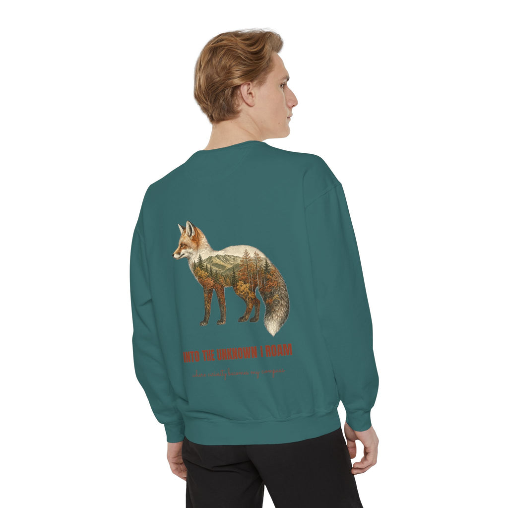 Into the Unknown I Roam Shirt, Fox Double Exposure Tee, Woodland Wanderlust Adventure Gift, Nature Hiking Sweatshirt