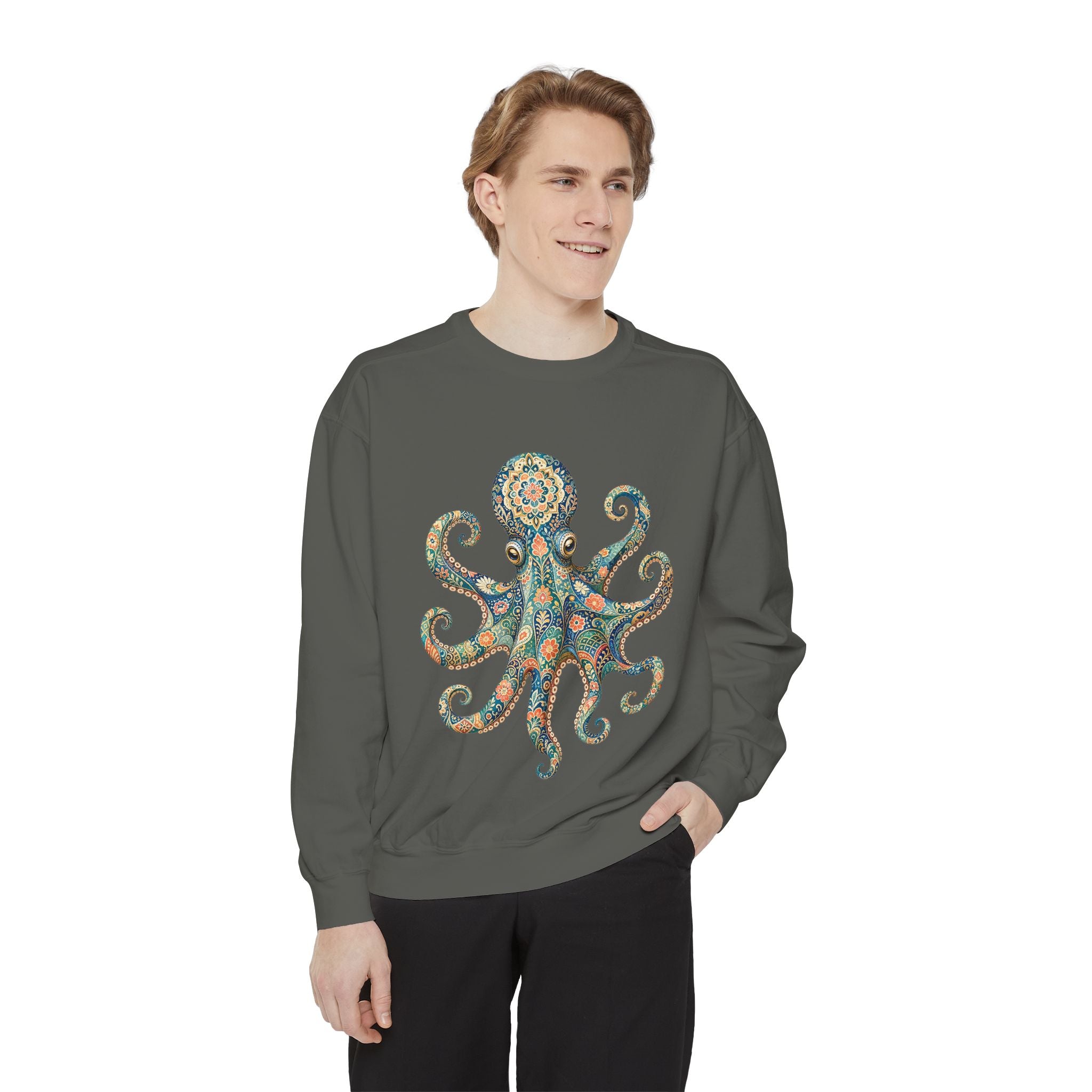 Boho Octopus Shirt, Folk Art Octopus Tee, Japanese Pattern Ocean Lover Gift, Vintage Floral Octopus Sweatshirt