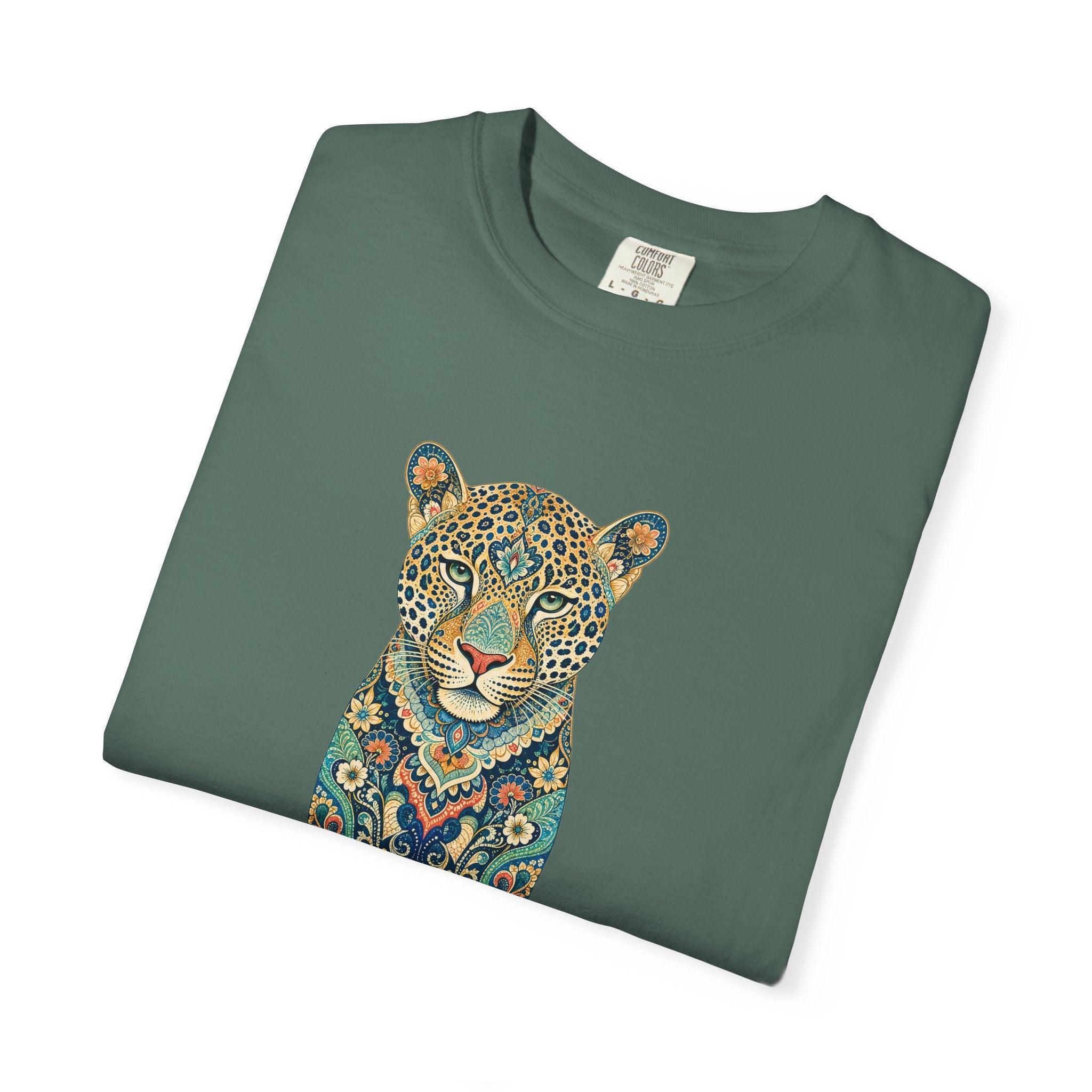 Boho Leopard Shirt, Folk Art Leopard Tee, Japanese Pattern Big Cat Lover Gift, Vintage Floral Leopard Sweatshirt