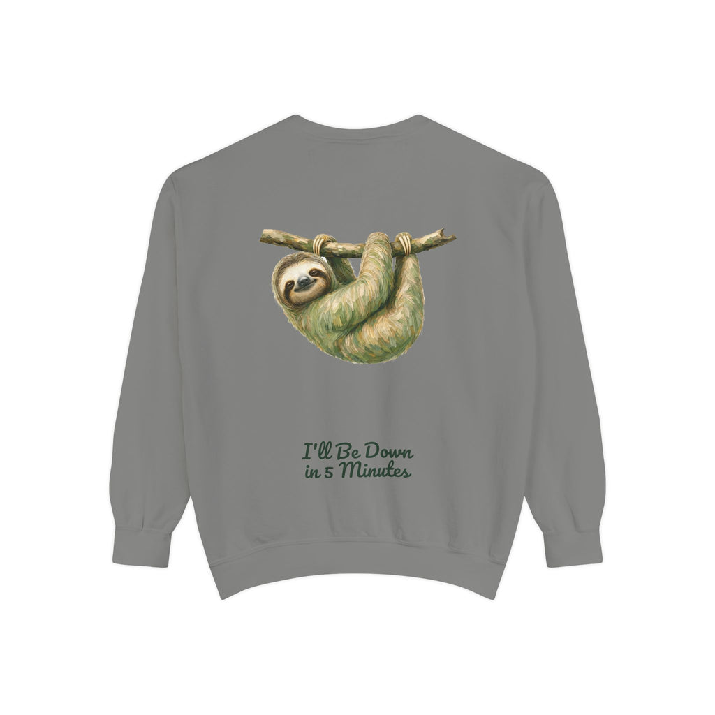 Sloth Shirt, I'll Be Down in 5 Minutes Tee, Funny Lazy Sloth Gift, Painterly Introvert Sweatshirt