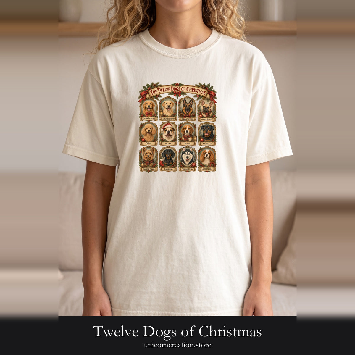 Twelve Dogs of Christmas Shirt | Vintage Dog Portraits Holiday