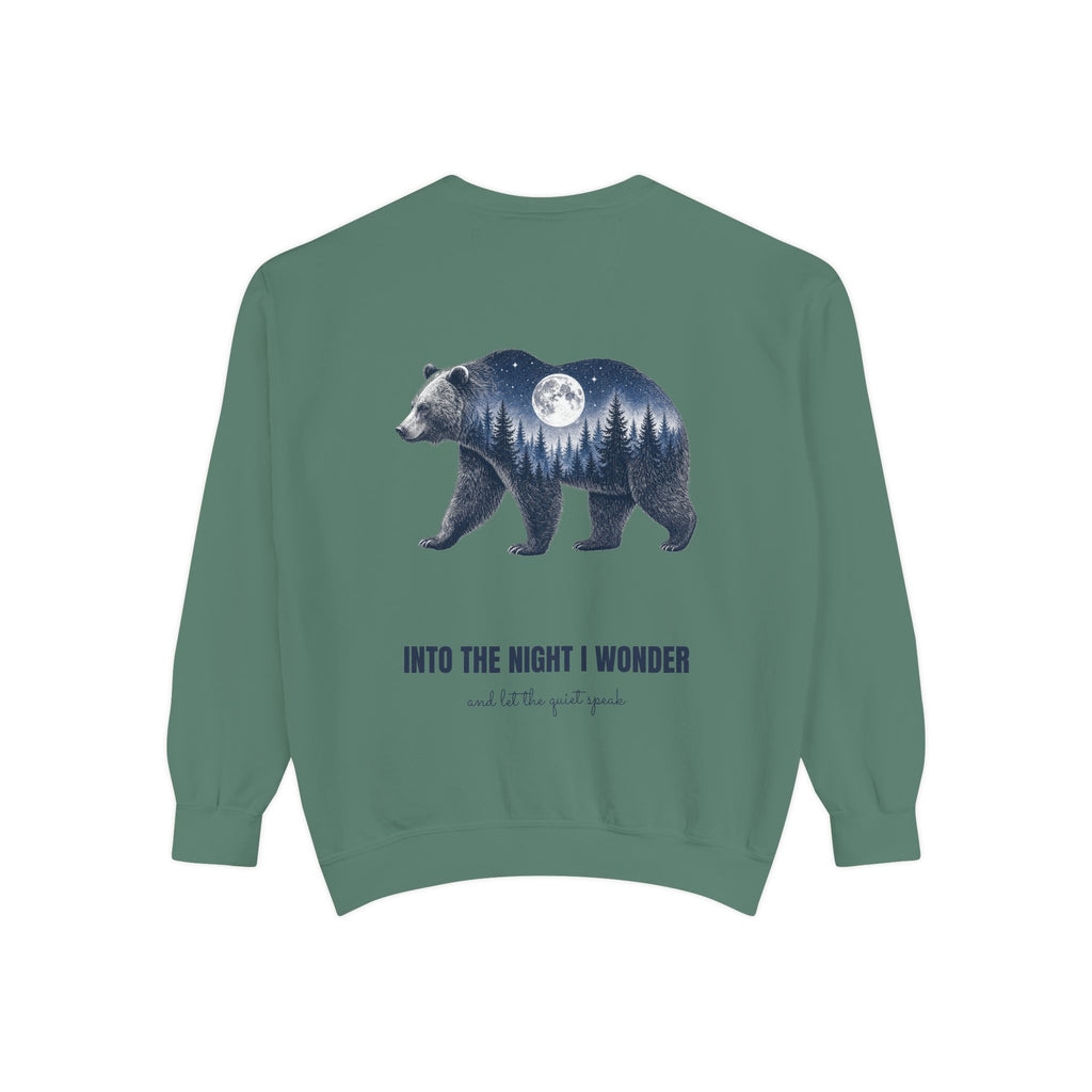 Into the Night I Wonder Shirt, Bear Double Exposure Tee, Moonlit Forest Camping Gift, Woodland Nature Sweatshirt