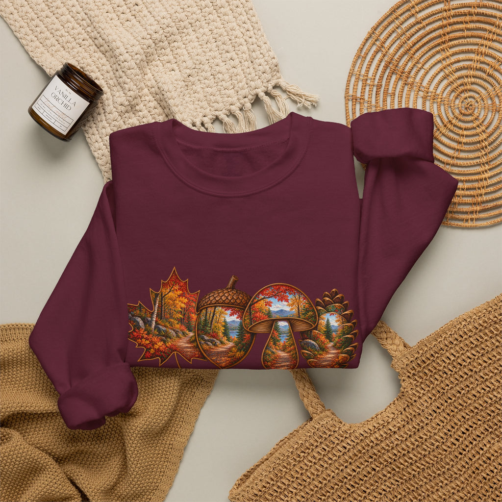 Autumn Lake Scene on Maple Leaves Sweatshirt | Fall Landscape Crewneck