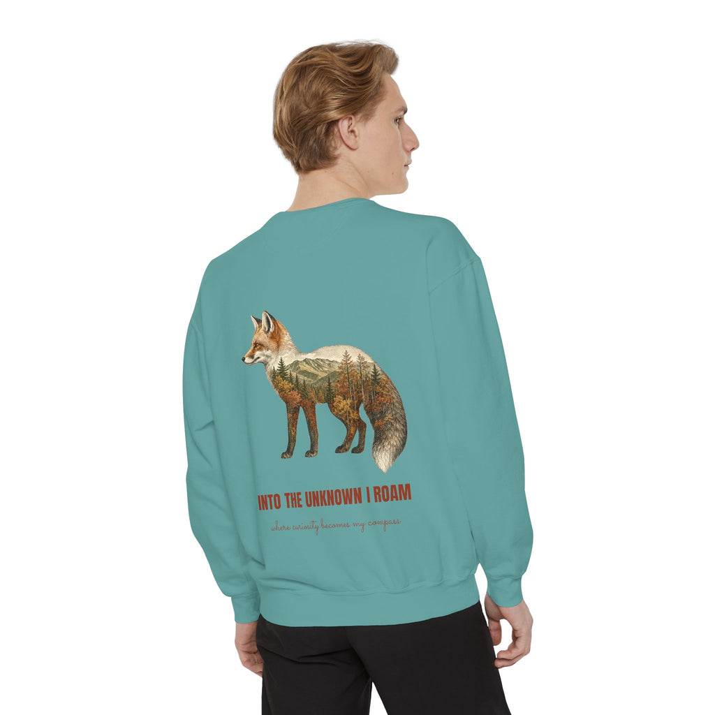 Into the Unknown I Roam Shirt, Fox Double Exposure Tee, Woodland Wanderlust Adventure Gift, Nature Hiking Sweatshirt