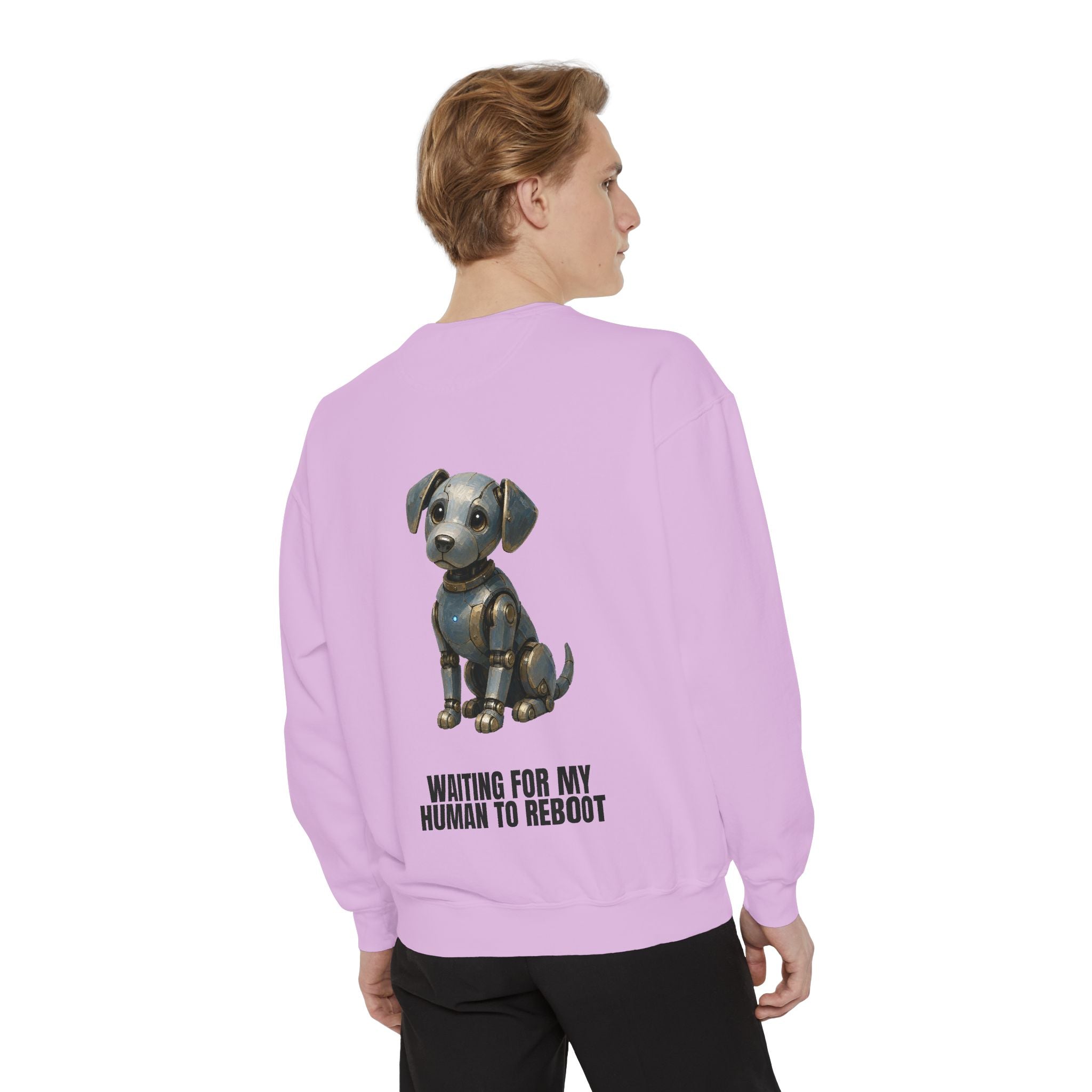 Waiting for My Human to Reboot Shirt, Funny Robot Dog Tee, Tech Programmer Gift, Sci-Fi AI Humor Sweatshirt